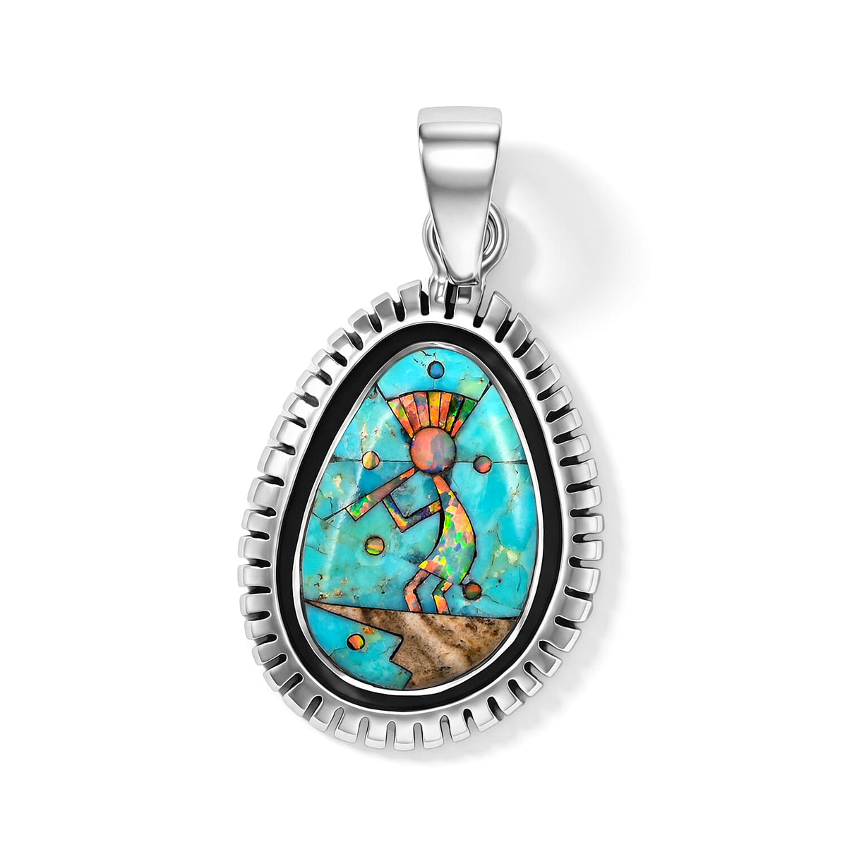Coral,Lab Created Fire Opal , Jasper Pendant Sterling Silver 12.00 ctw
