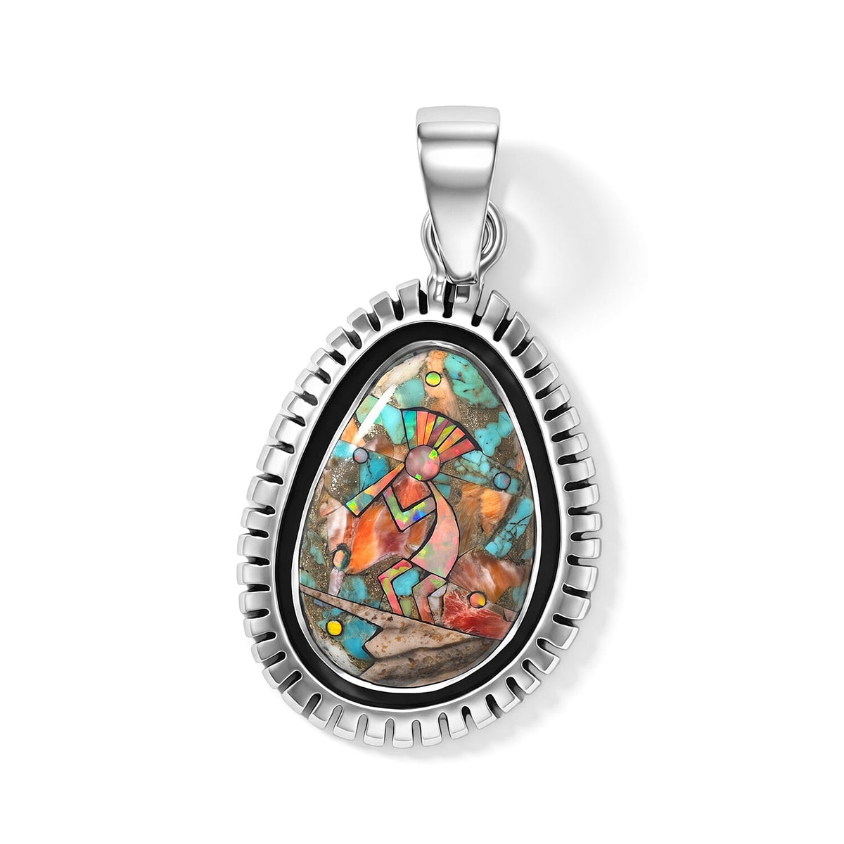 Coral,Lab Created Fire Opal , Jasper Pendant Sterling Silver 12.00 ctw