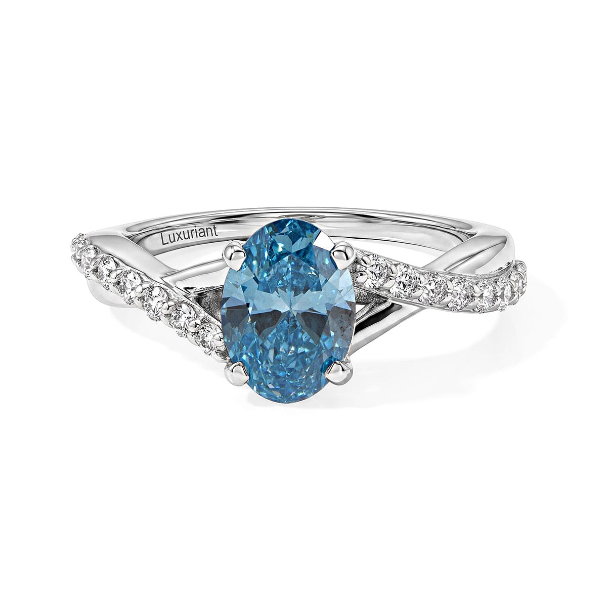 D''Joy Lab Grown Blue Diamond (IR), Lab Grown Diamond (VS) Ring in Rhodium Over Sterling Silver (Size 10.0) 1.25 ctw