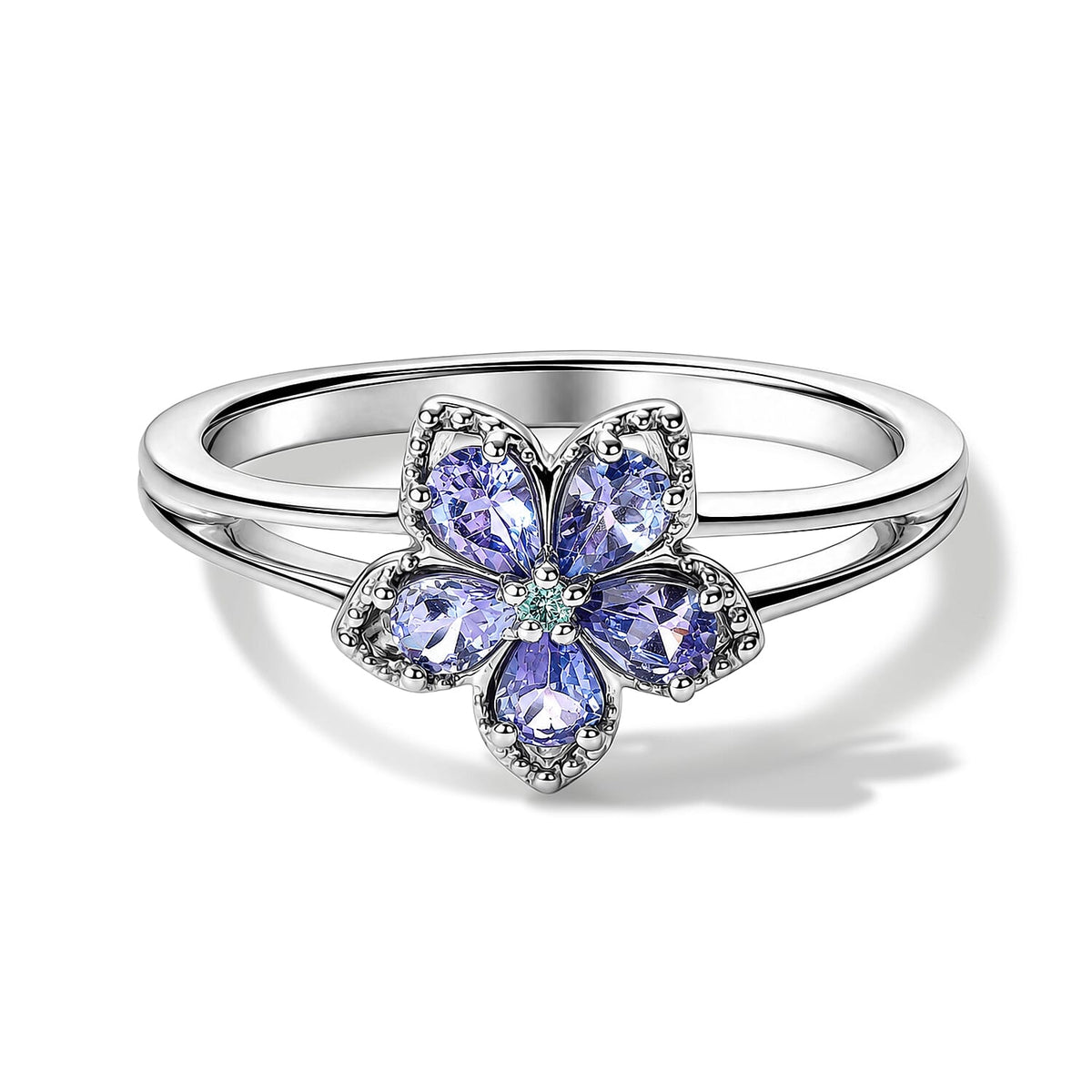 D''Joy Tanzanite and Paraiba Tourmaline 0.80 ctw Ring in Rhodium Over Sterling Silver (Size 10.0)