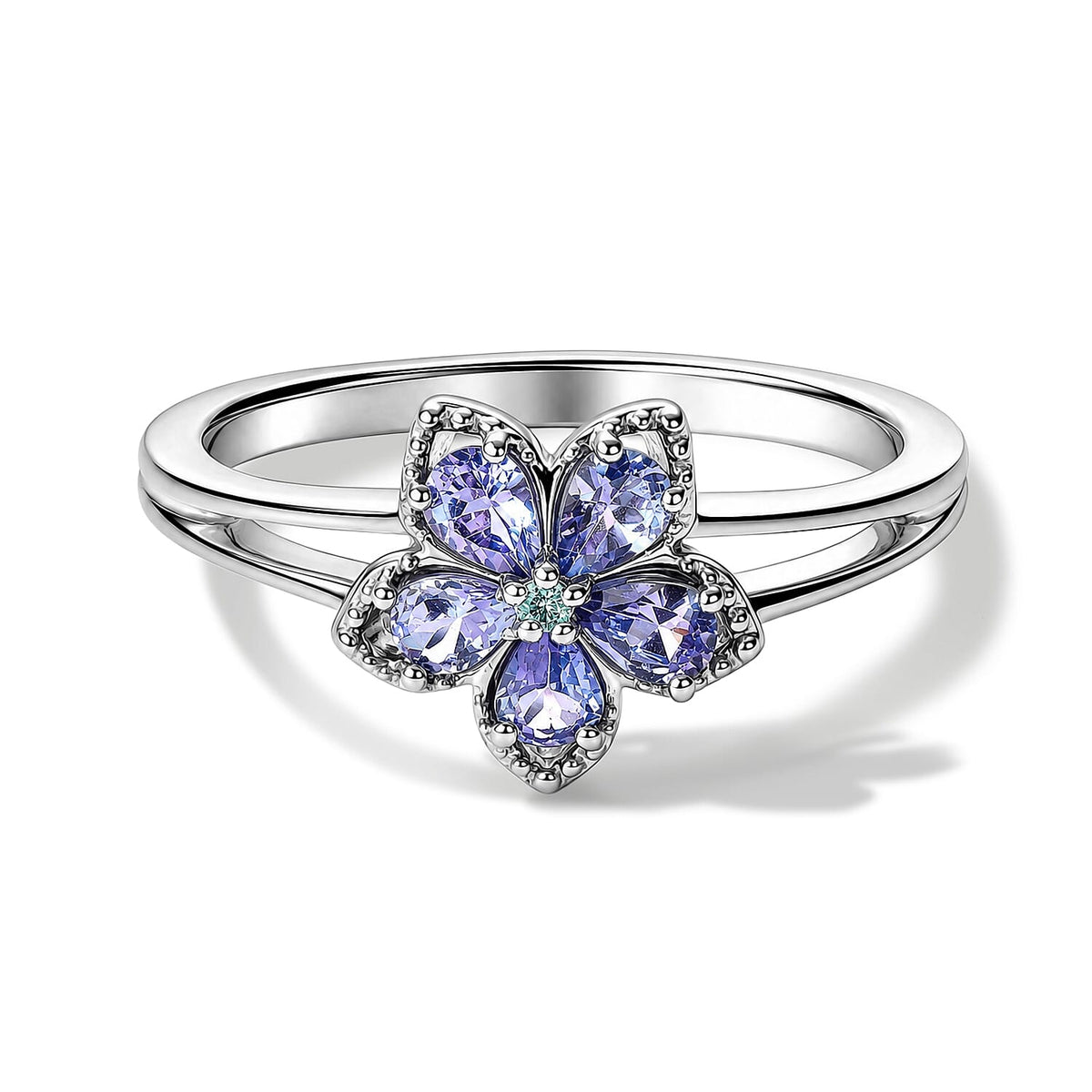 D''Joy Tanzanite and Paraiba Tourmaline 0.80 ctw Ring in Rhodium Over Sterling Silver (Size 10.0)