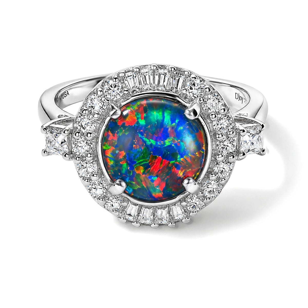 Certified and Appraised D''Joy Premium Australian Black Ridge Opal Triplet, Moissanite Ring in Rhodium Over Sterling Silver (Size 10.5) 2.90 ctw