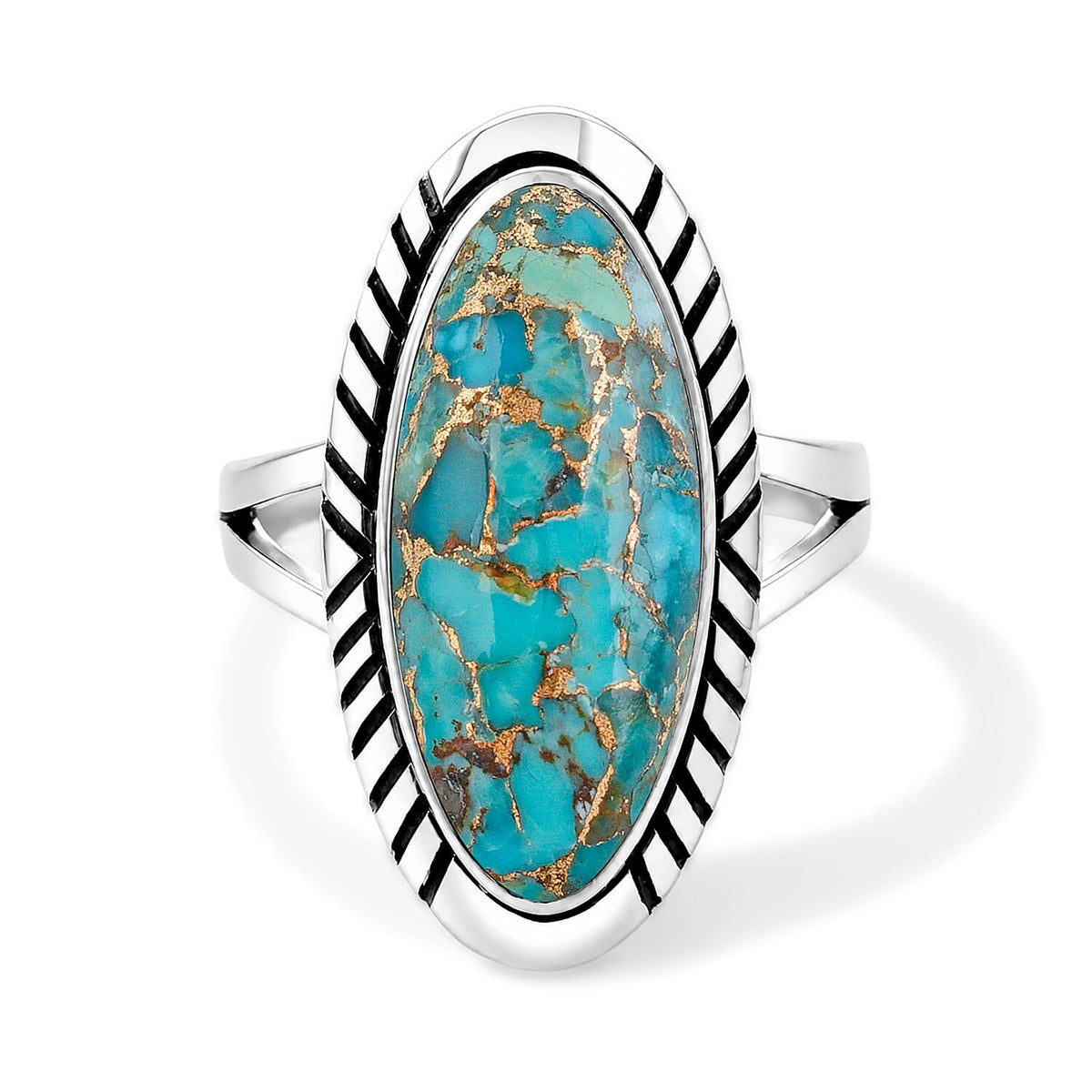 Santa Fe Style Spiny Turquoise 2.50 ctw Statement Oval Ring in Sterling Silver (Size 10.0)