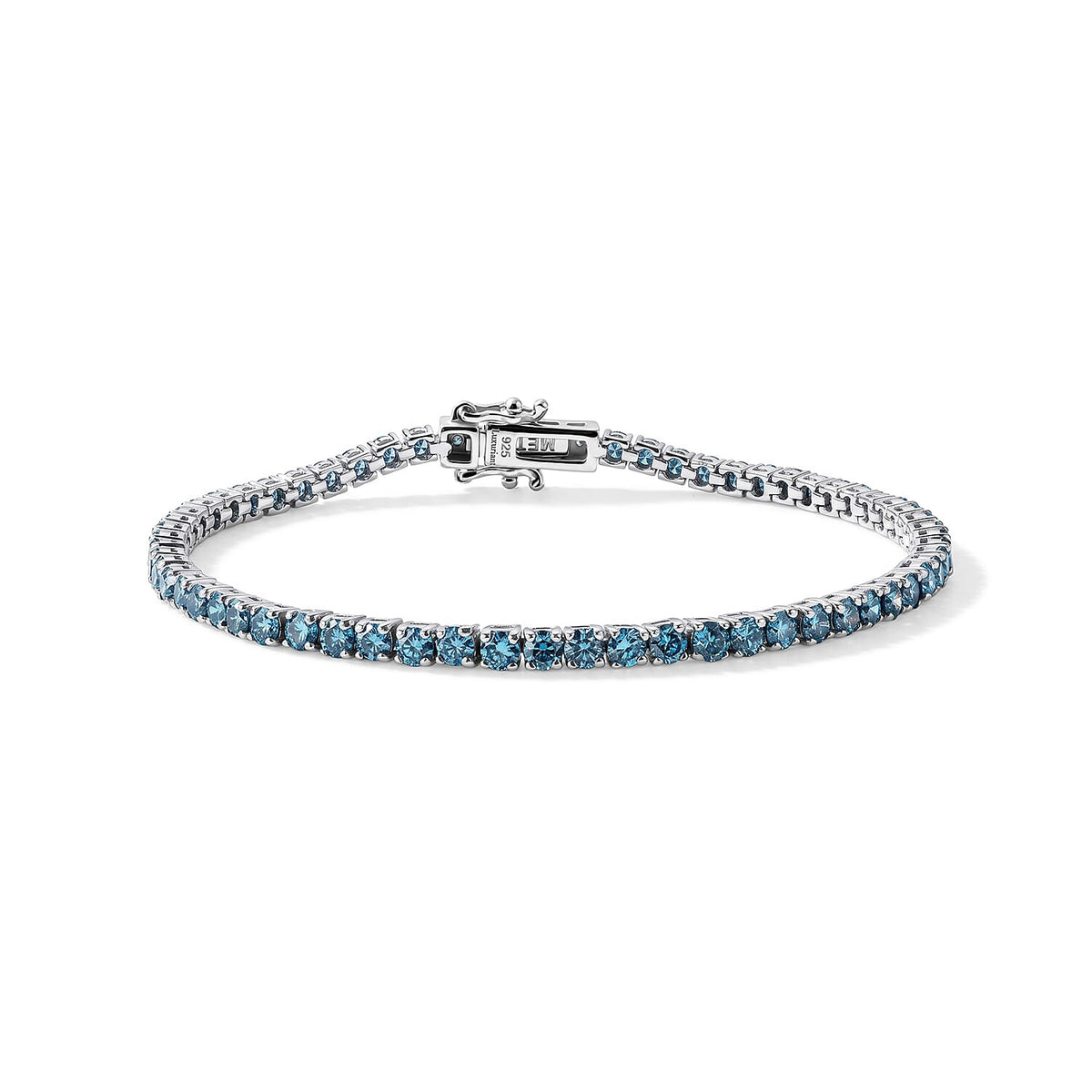D'Joy Lab Grown Blue Diamond (IR) SI 4.00 ctw Bracelet in Rhodium Over Sterling Silver (6.50 In)