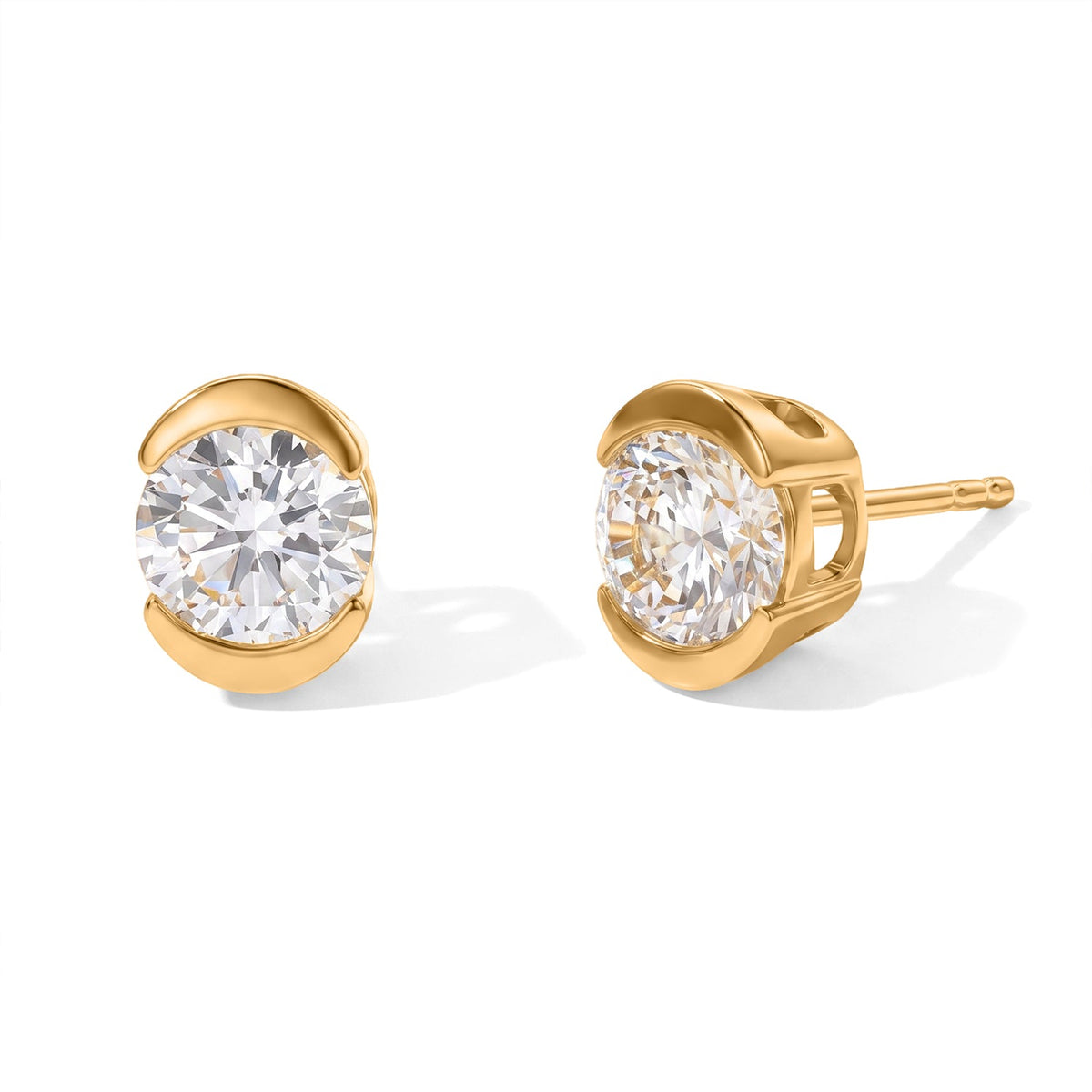 EverTrue Simulated Diamond Solitaire Stud Push Post Earrings in 18K YG Plated 4.50 ctw