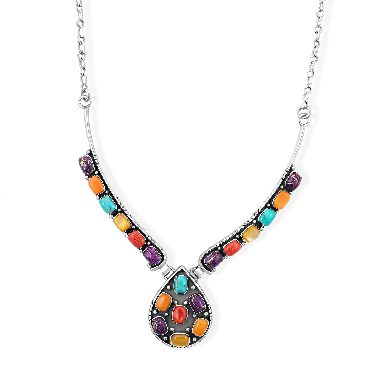 Santa Fe Style Red Spiny Oyster Shell 4.50 ctw Necklace in Sterling Silver 18-20 Inches