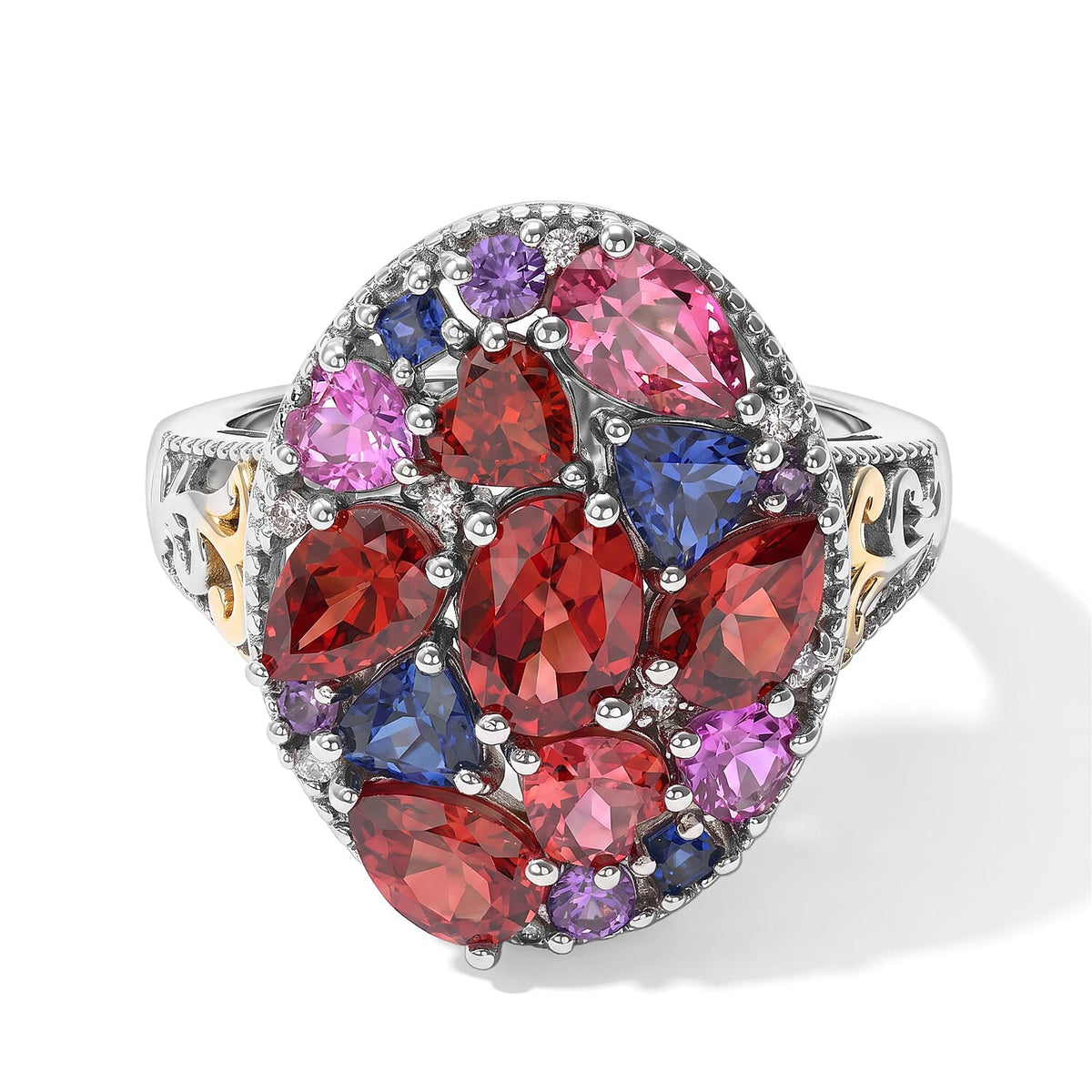 EverTrue Lab Created Multi Sapphire and White Zircon 5.10 ctw Ring in 18K YG Plated and Platinum Bond (Size 7.0)