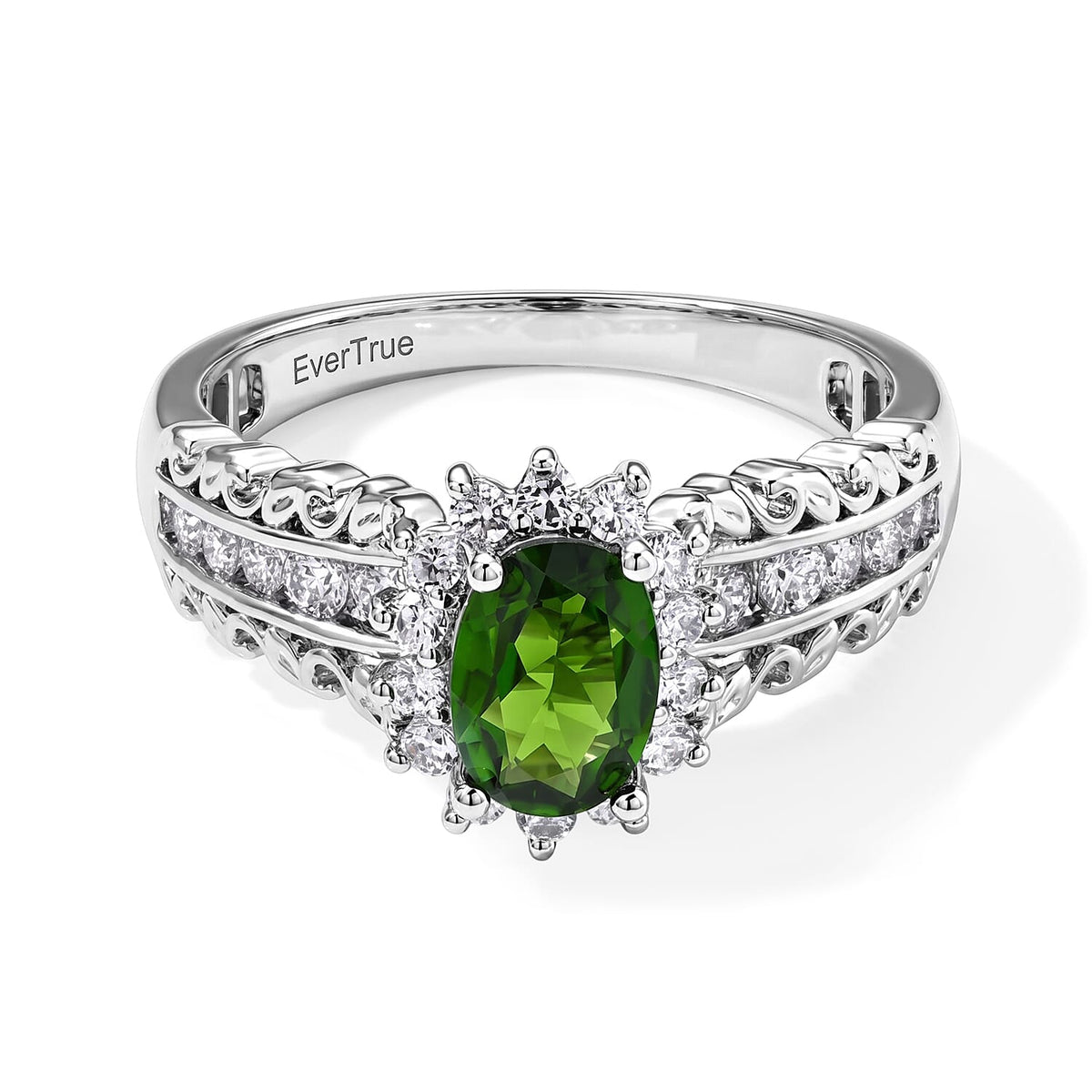 EverTrue Chrome Diopside and Simulated Diamond 1.65 ctw Ring in Platinum Bond (Size 6.0)
