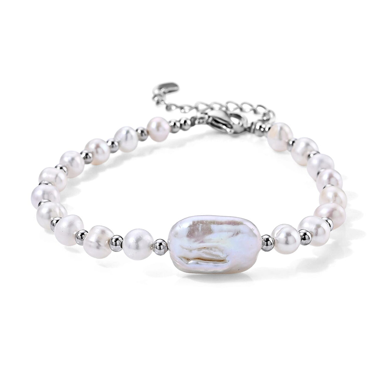 Multi Color Keshi Pearl and Multi Color Freshwater Pearl Bracelet in Goldtone (6.5-8.5In)