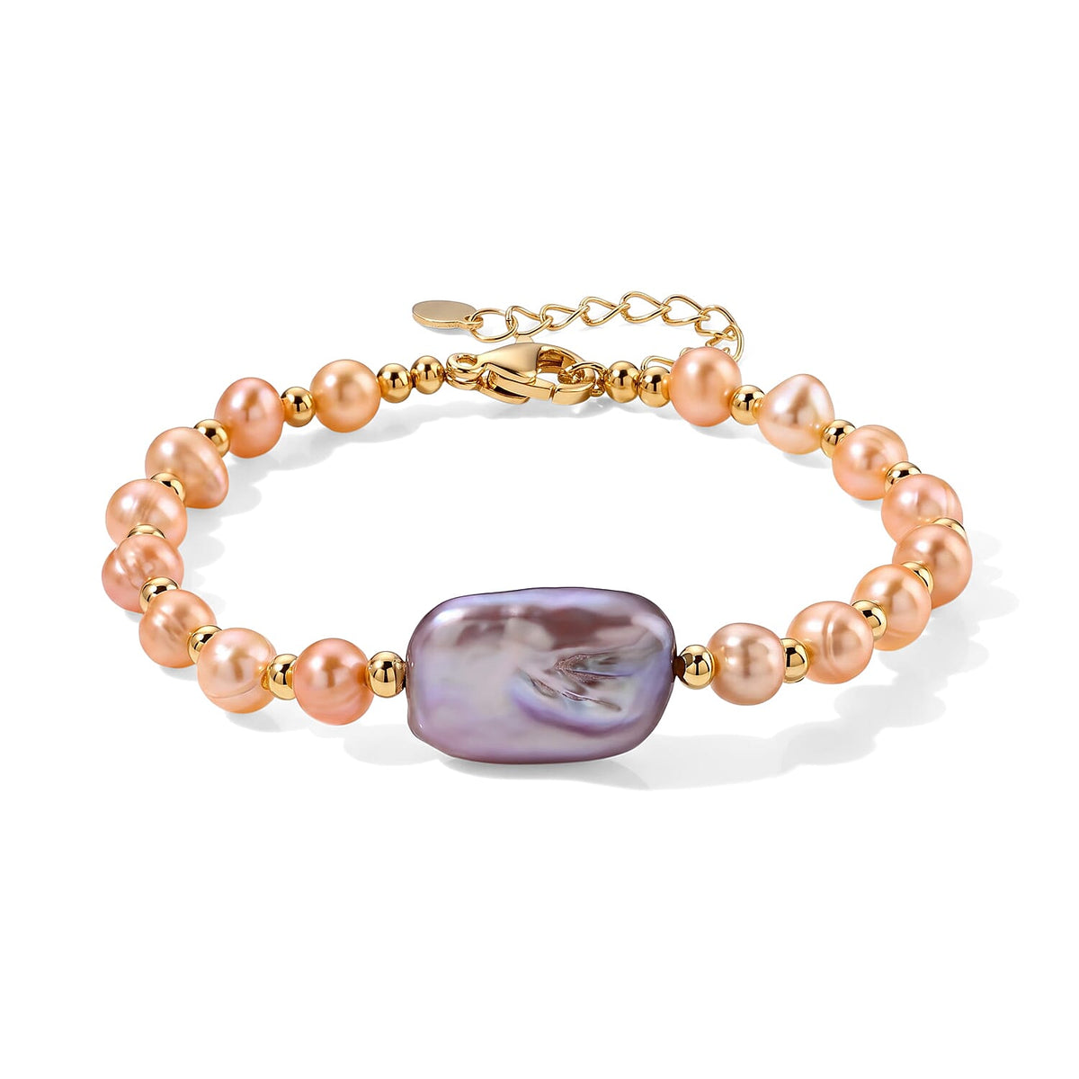 Multi Color Keshi Pearl and Multi Color Freshwater Pearl Bracelet in Goldtone (6.5-8.5In)