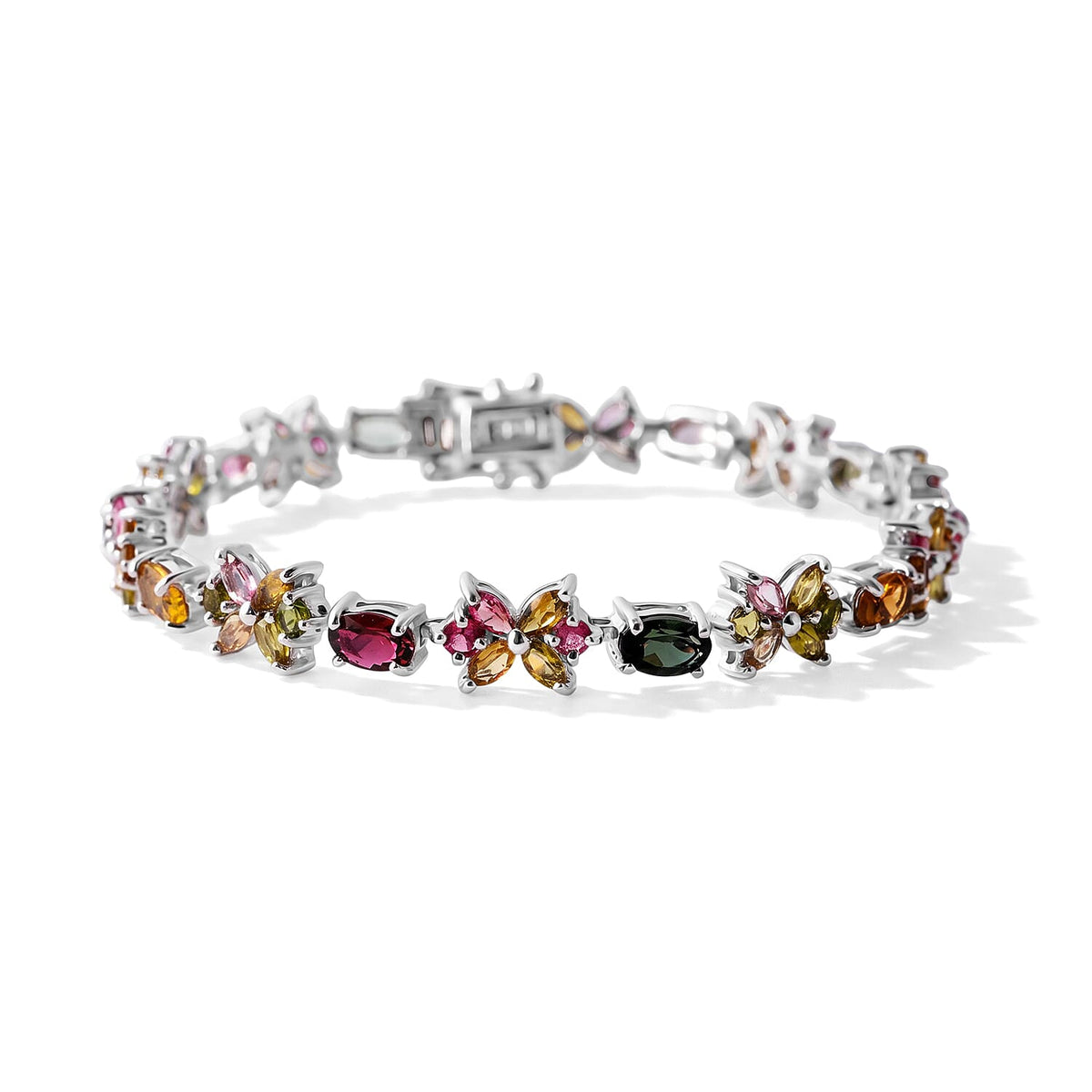 D''Joy Premium Multi-Tourmaline 9.25 ctw Bracelet in Rhodium Over Sterling Silver (7.25 In)