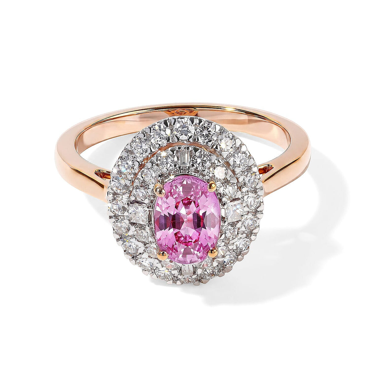 Doorbuster Certified and Appraised Luxoro 14K Rose Gold AAA Madagascar Pink Sapphire, Diamond (I2) (0.53 cts) Ring (Size 10.0) 1.50 ctw