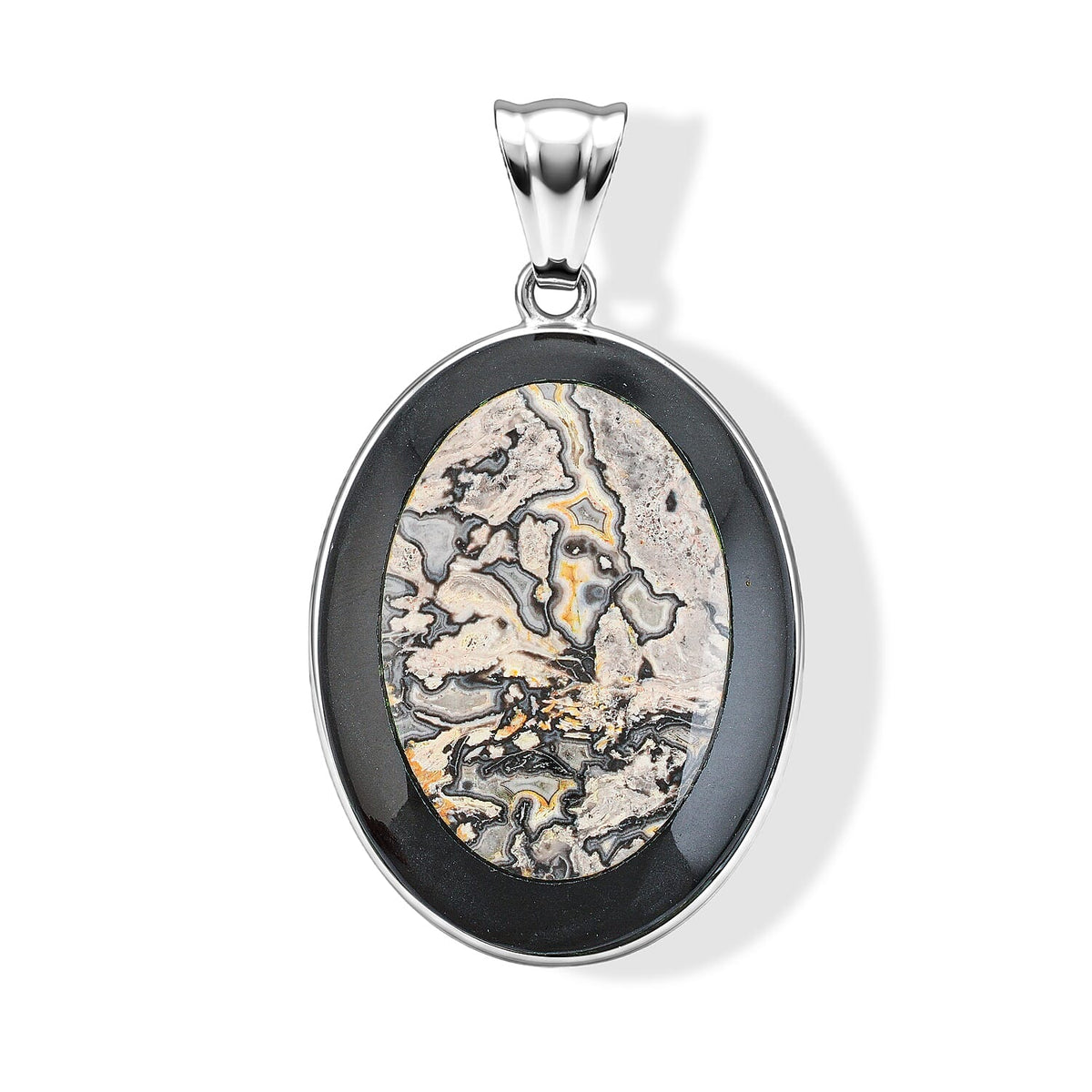 Green Laguna Lace Agate and Blackstone 50.50 ctw Pendant in Silvertone