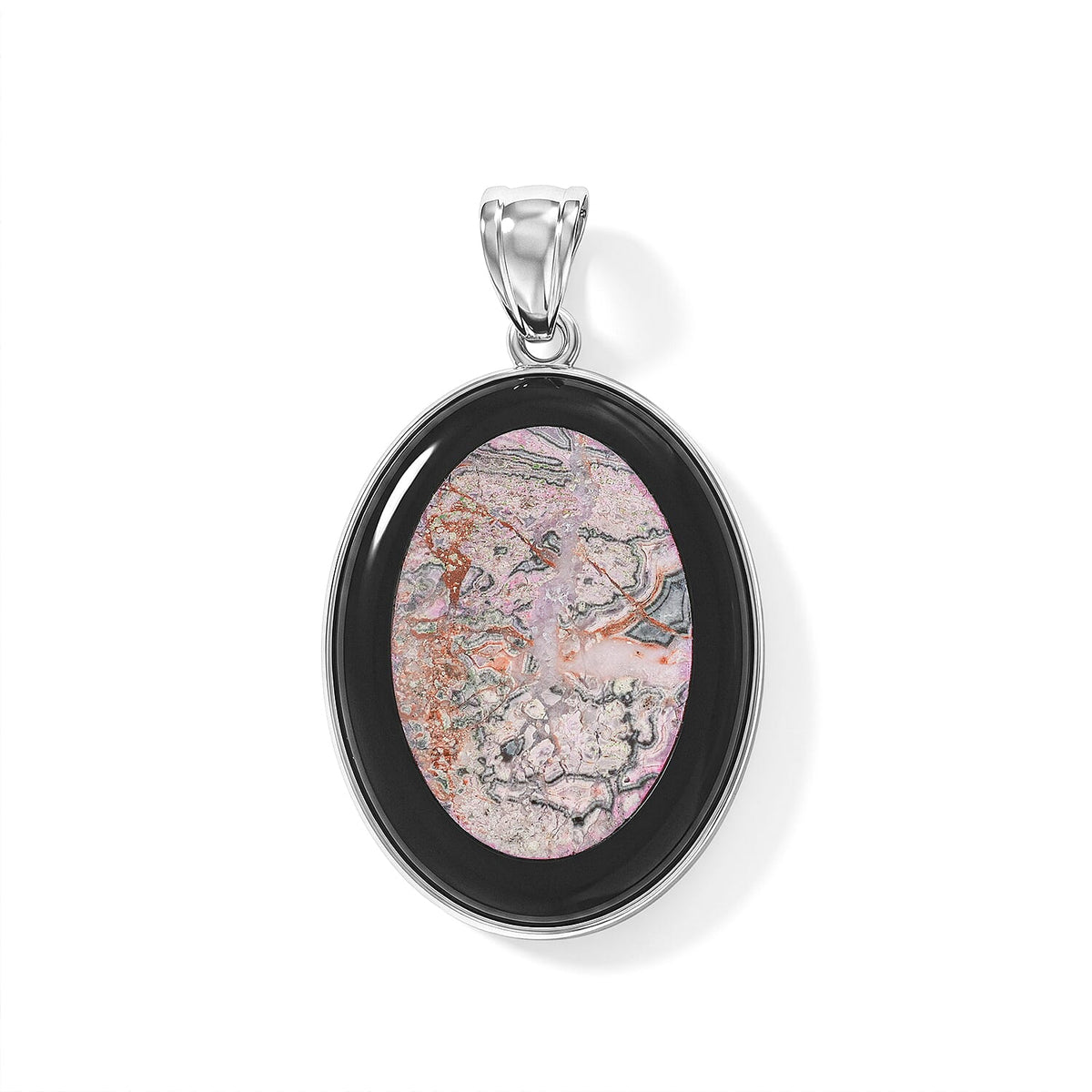 Green Laguna Lace Agate and Blackstone 50.50 ctw Pendant in Silvertone