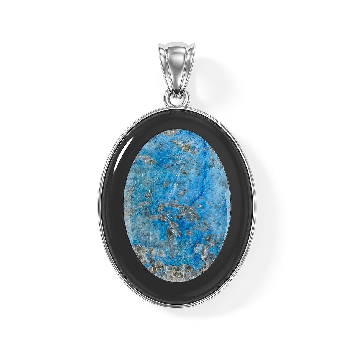Flower Picture Jasper,Blackstone 50.50 ctw Pendant in Silvertone