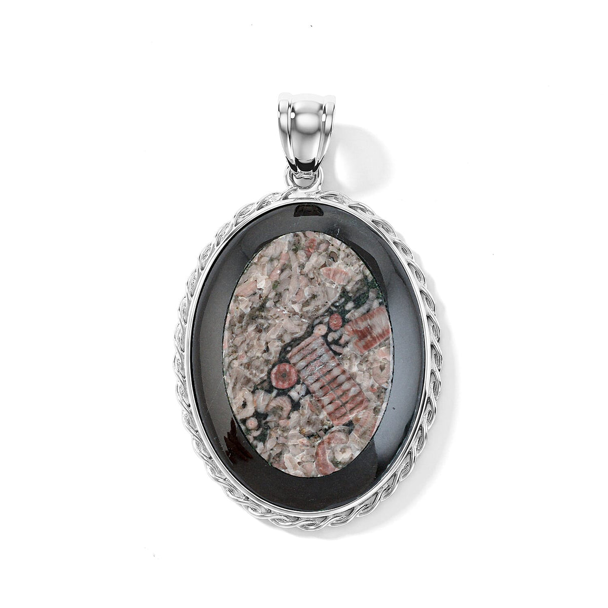 Green Laguna Lace Agate and Blackstone 50.50 ctw Pendant in Silvertone