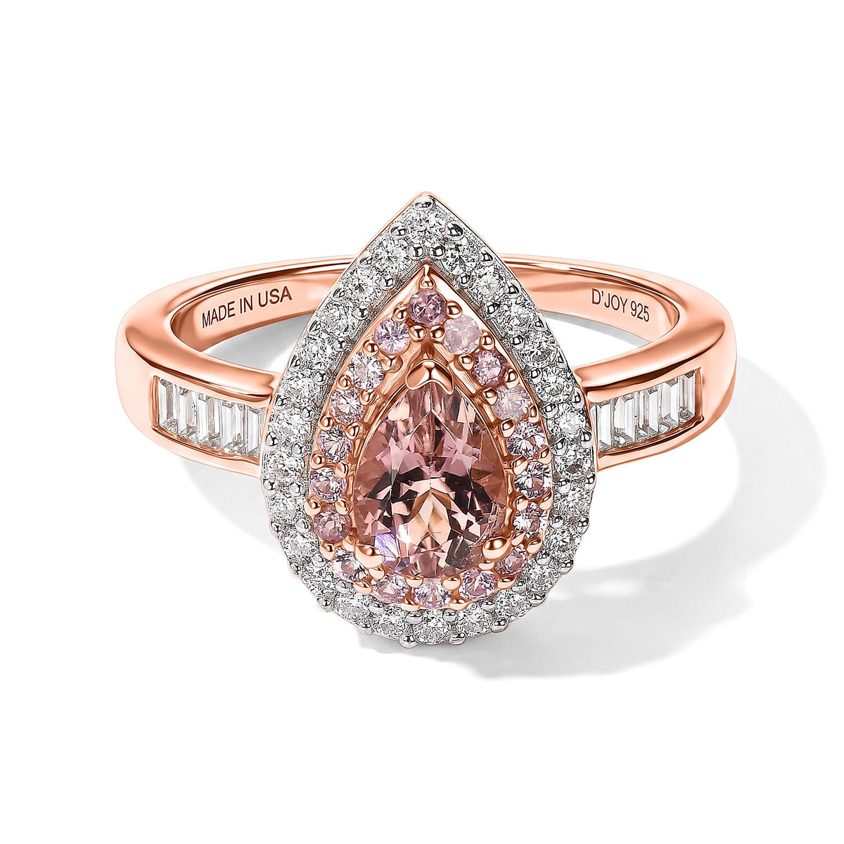 D''Joy Premium Blush Tourmaline and Multi Gemstone 1.50 ctw Ring in 18K Vermeil Rose Gold Over Sterling Silver (Size 7.0)