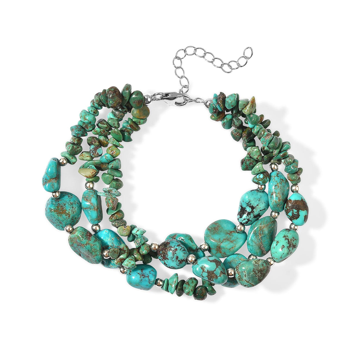 D''Joy Royal Hubei Turquoise 135.00 ctw Bracelet in Rhodium Over Sterling Silver (7.25 In)