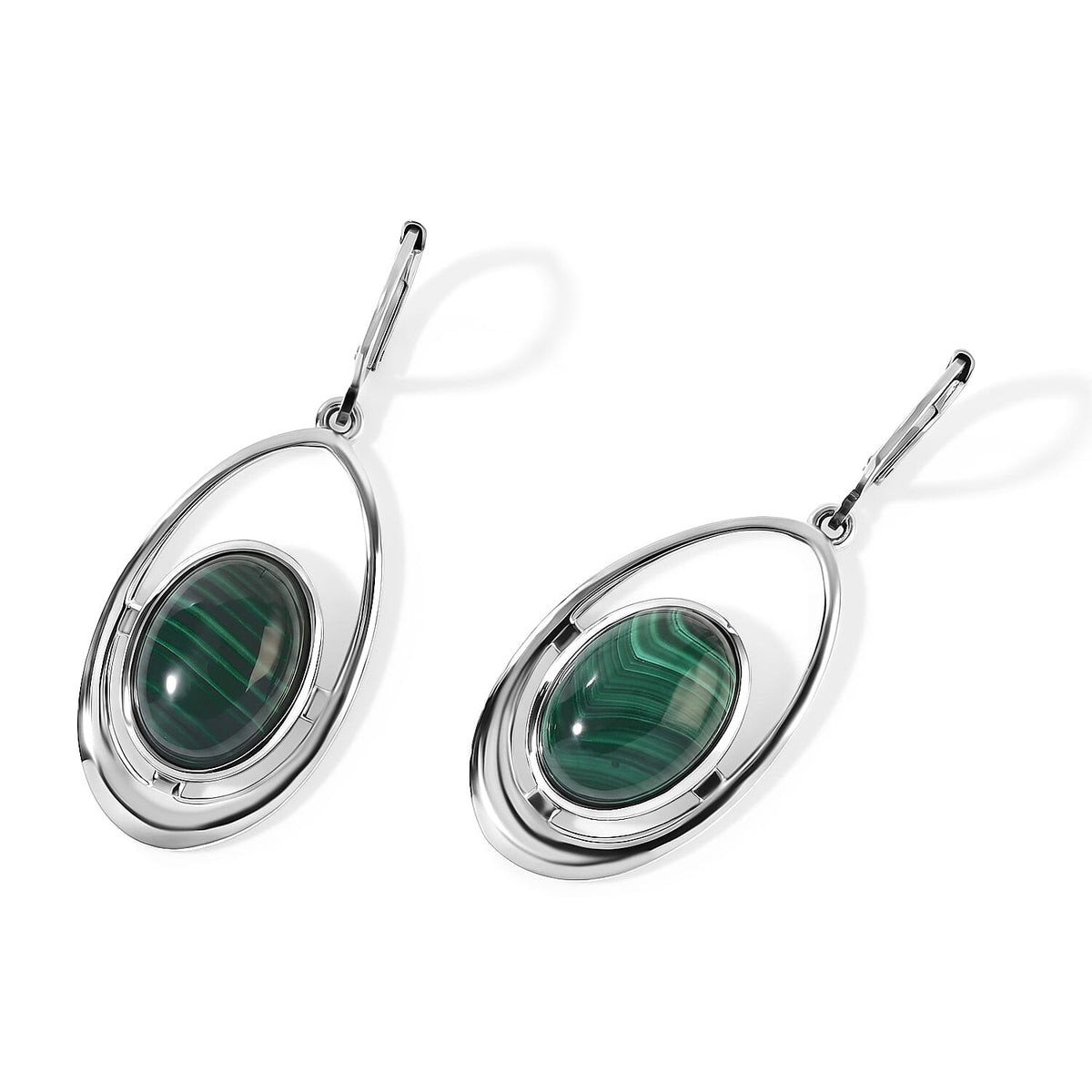EverTrue African Malachite 18.00 ctw Earrings in Platinum Bond