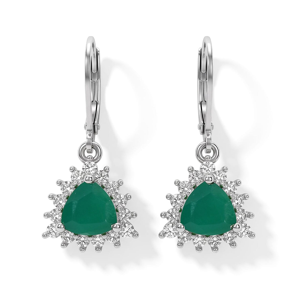 EverTrue Verde Onyx, White Zircon Verdant Trillion Halo Bloom Earrings in Platinum Bond 3.40 ctw