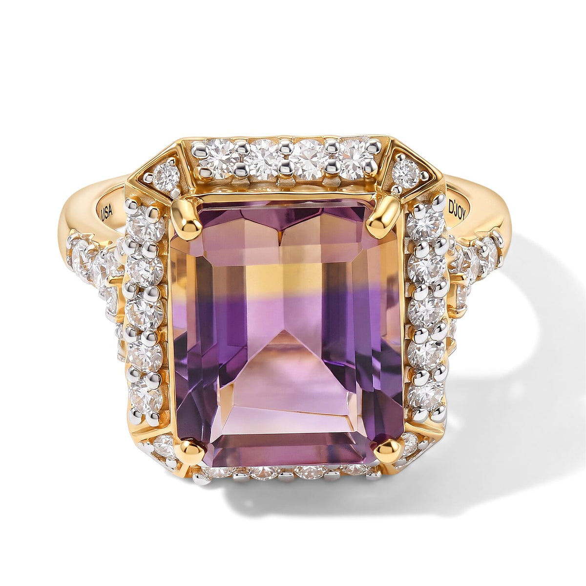 Certified and Appraised D''Joy Premium Anahi Ametrine, Moissanite Ring in 18K Vermeil YG Over Sterling Silver (Size 10.0) 6.75 ctw