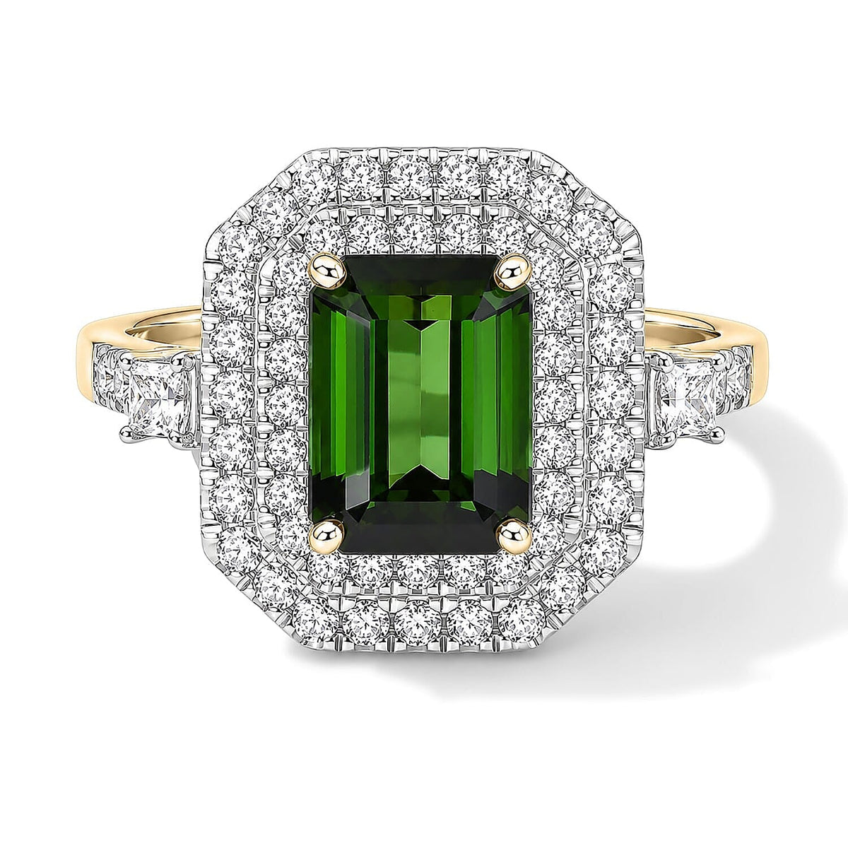 Certified & Appraised 10K Yellow Gold AAA Sapo Tourmaline, Luxuriant Lab Grown Diamond (G-H, SI) (0.80 cts) Ring (Size 6.0) 3.30 ctw