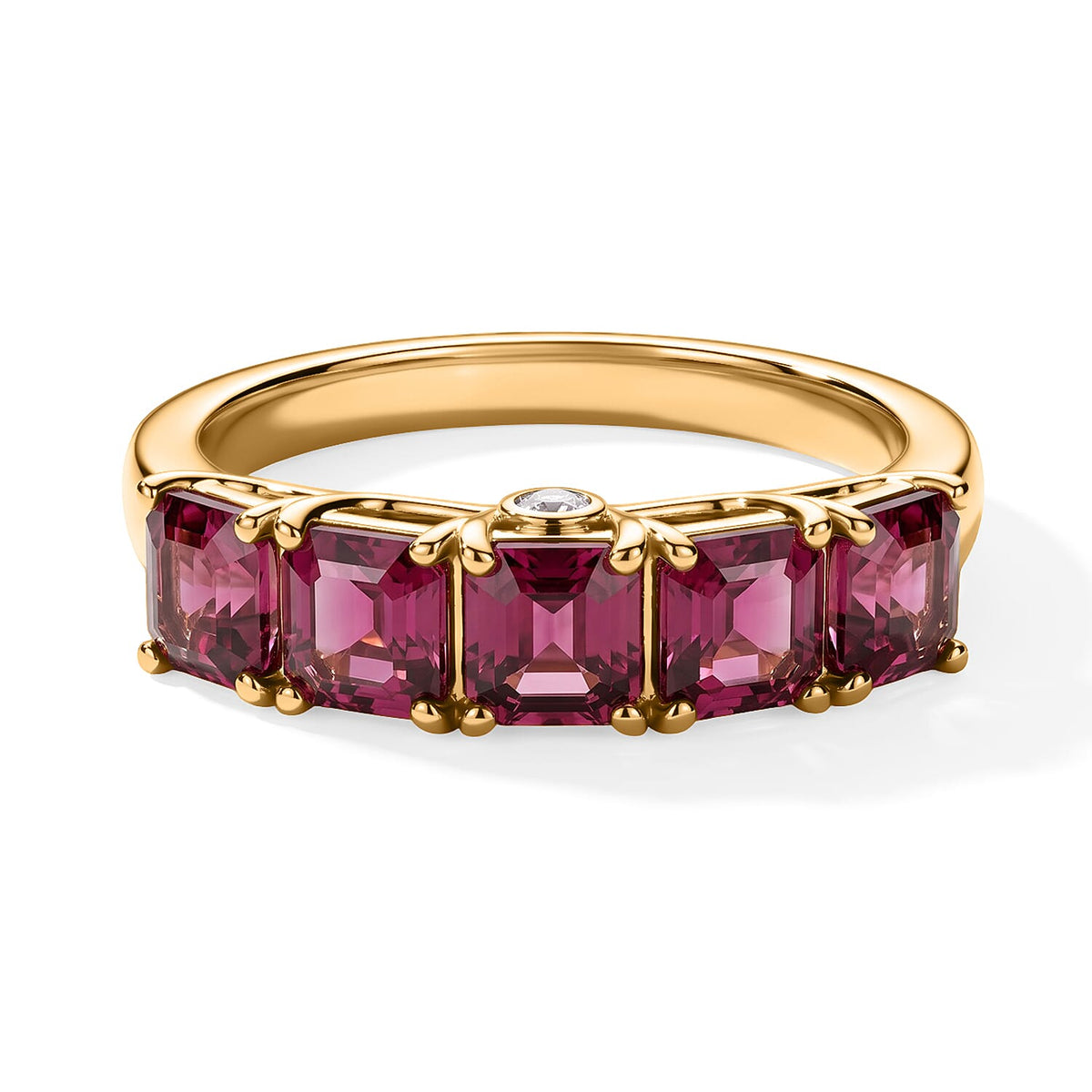 Asscher Cut Premium Tanzanian Wine Garnet, Luxuriant Lab Grown Diamond (G-H, SI) 5 Stone Ring in 18K Vermeil YG Over Sterling Silver (Size 10.0) 2.25 ctw