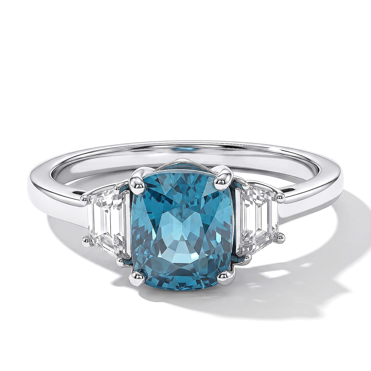 10K White Gold AAA Cambodian Blue Zircon, Luxuriant Lab Grown Diamond (G-H, SI) (0.50 cts) Ring (Size 6.0) 5.50 ctw