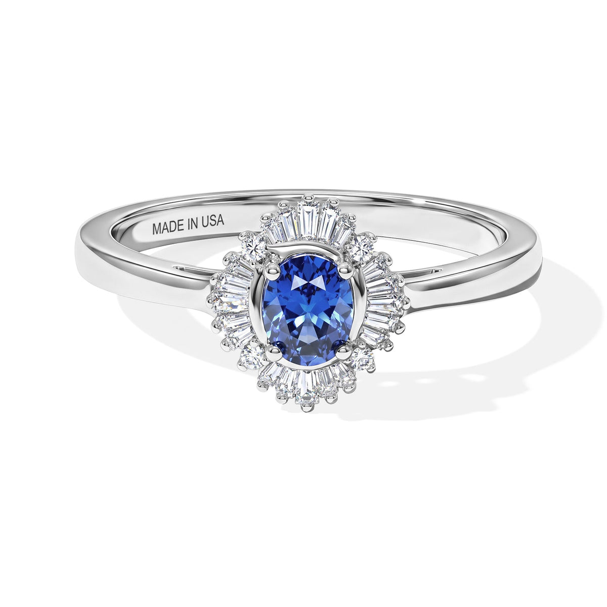 D''Joy Premium Ceylon Blue Sapphire, White Diamond Ring in Rhodium Over Sterling Silver (Size 10.0) 0.65 ctw