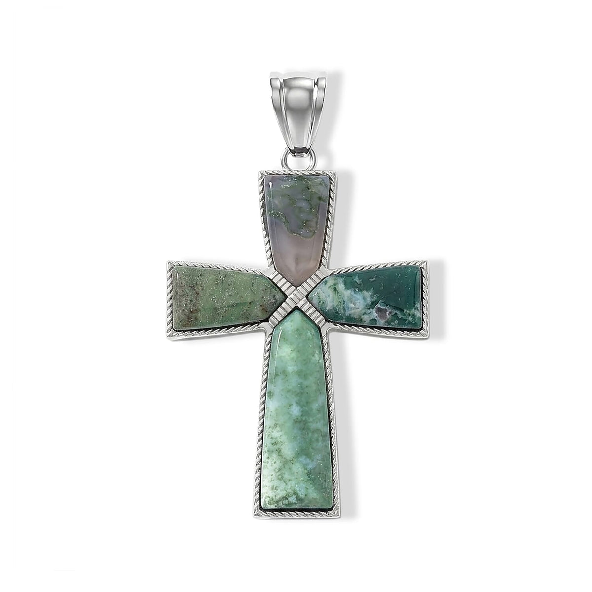 Tigers Eye 28.00 ctw Taper Point Cross Pendant in Silvertone