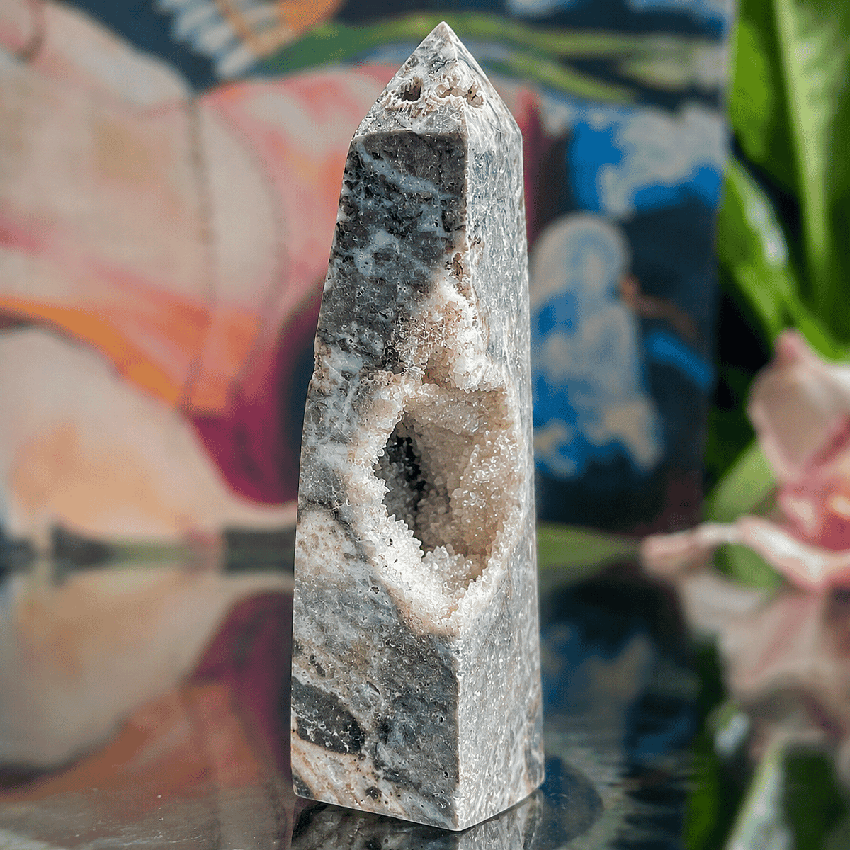Druzy Geode Quartz with Blue Chalcedony Obelisk 4-5" Approx 1675Ctw