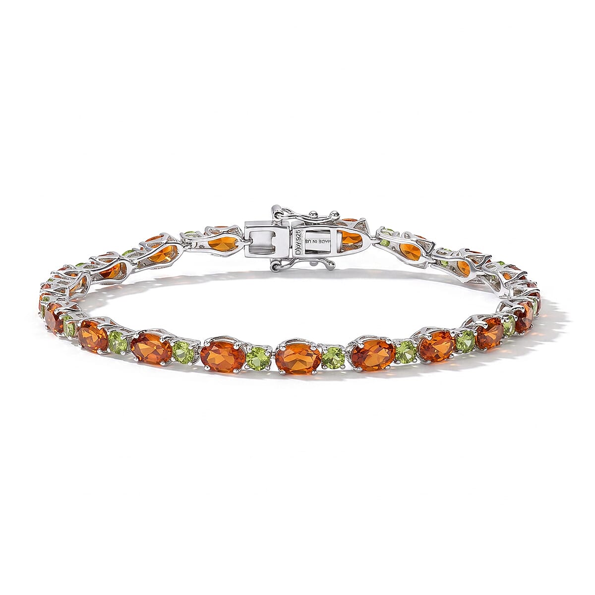 D''Joy Santa Ana Madeira Citrine, Natural Green Apatite Bracelet in Rhodium Over Sterling Silver (6.50 In) 9.86 ctw