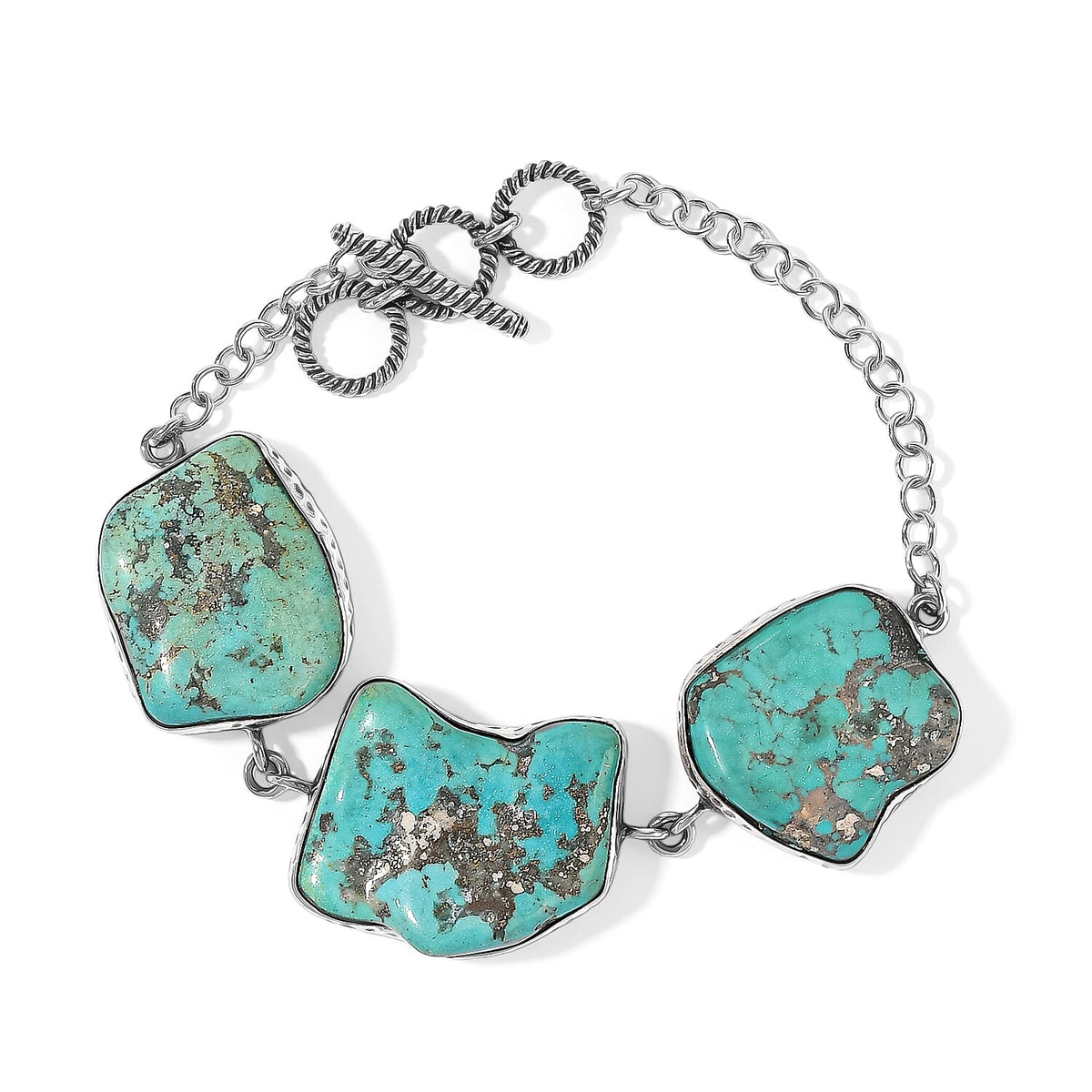 D''Joy Artisan Crafted Royal Hubie Turquoise 60.00 ctw Bracelet in Sterling Silver (7.25 In)