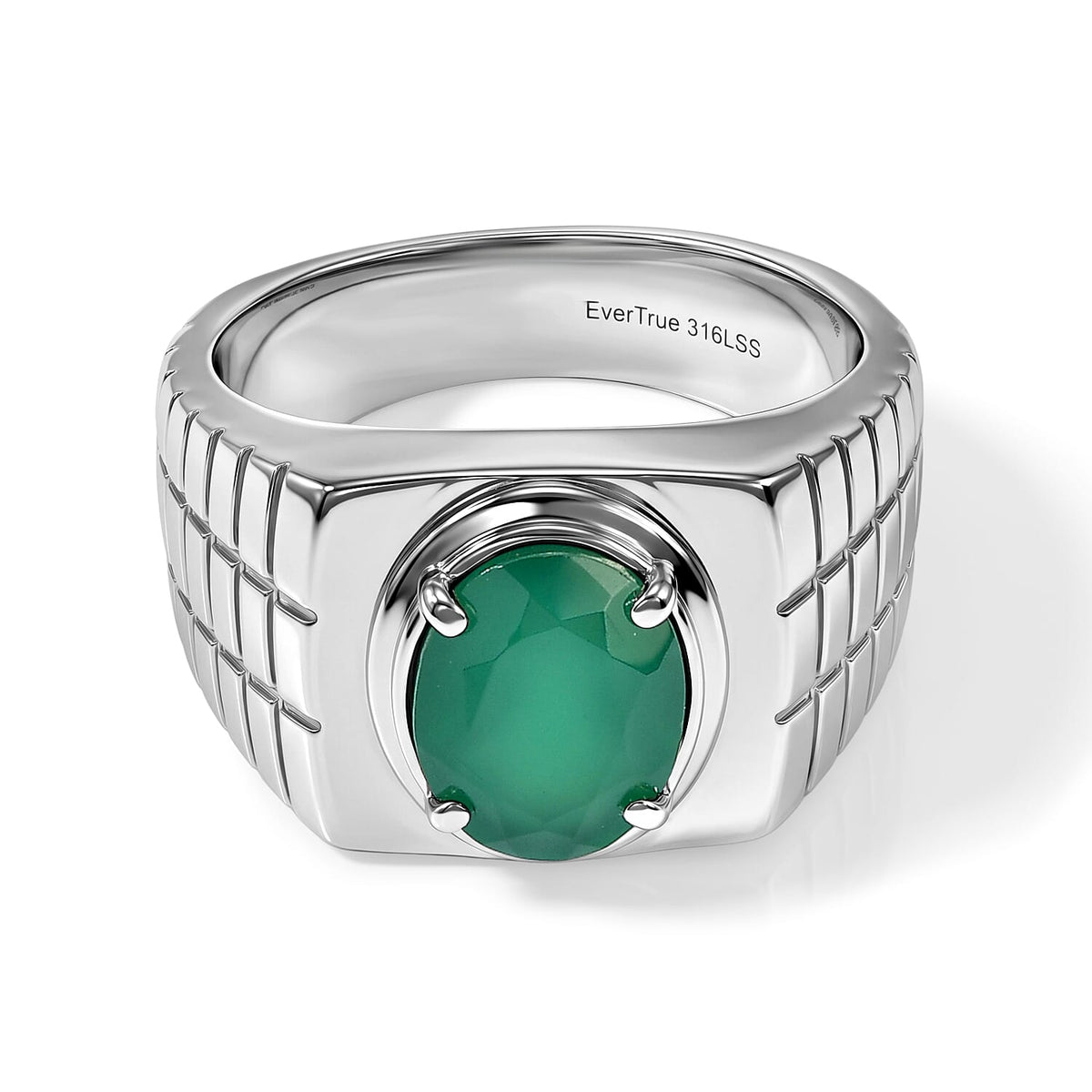 EverTrue Green Onyx Solitaire Ring in Stainless Steel (Size 10.0) (Ships in 10-12 Days) 2.35 ctw