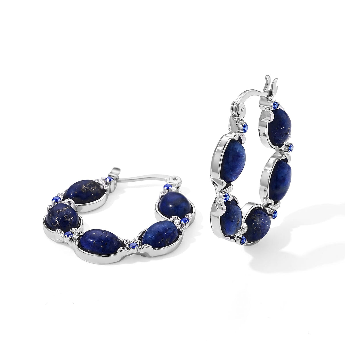 TLV Austrian Blue Crystal, Lapis Lazuli Earrings in Silvertone 15.00 ctw