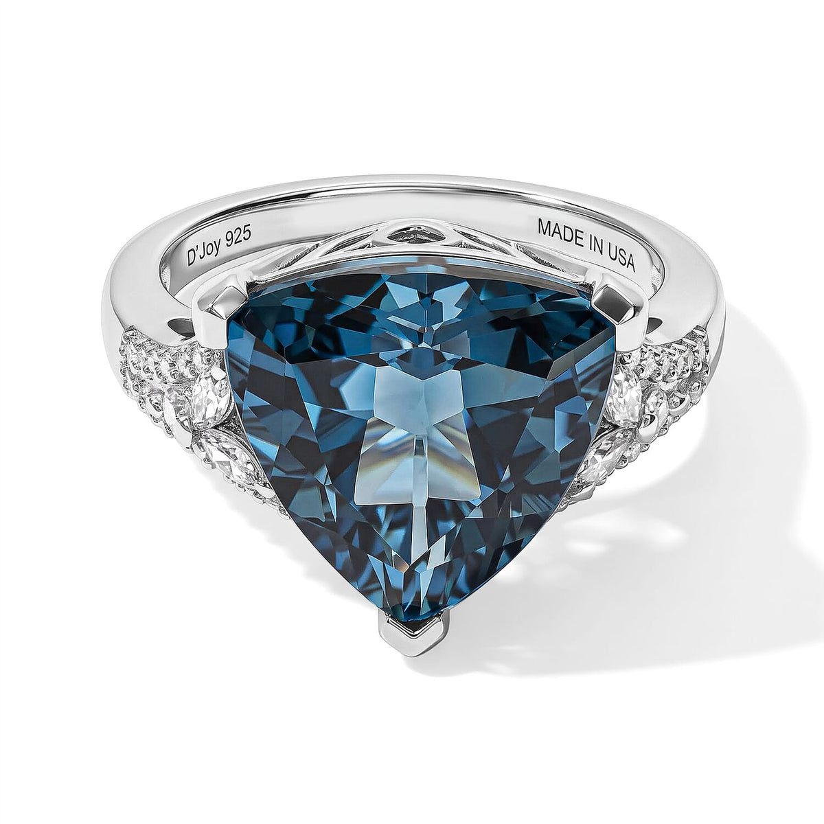 TLV Certified & Appraised D''Joy Premium London Blue Topaz, Moissanite Ring in Rhodium Over Sterling Silver (Size 10.0) 7.25 ctw