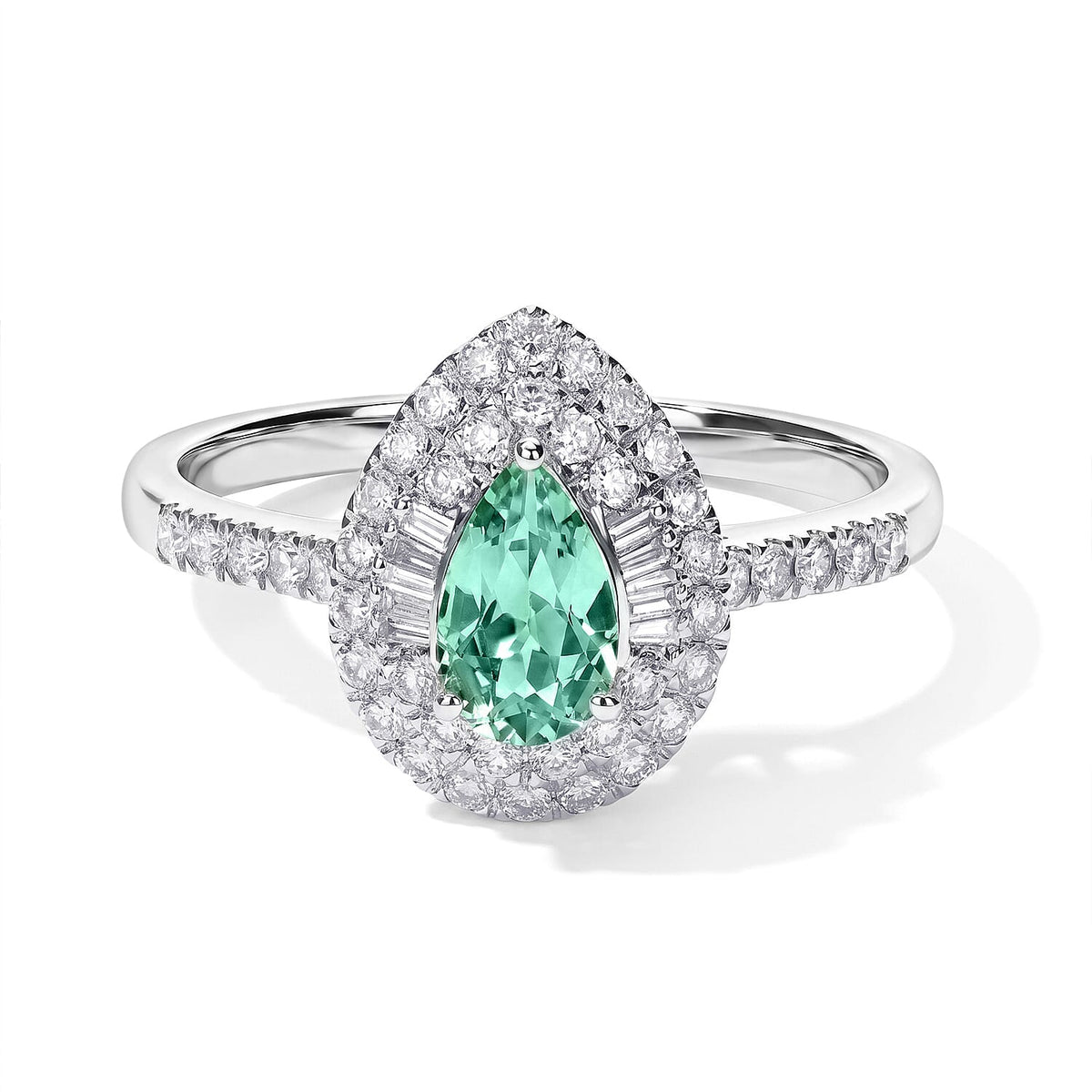 Certified and Appraised Luxoro 10K White Gold AAA Paraiba Tourmaline, Diamond (I2) (0.51 cts) Ring (Size 6.0) 1.00 ctw