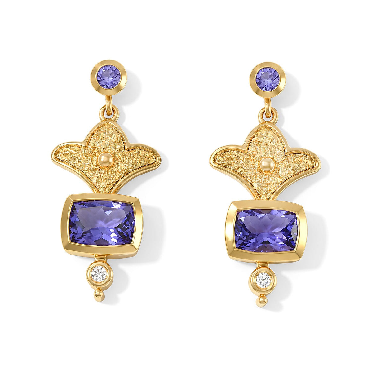 D''Joy Rachel Roy Tanzanite and White Zircon 2.15 ctw Earrings in 18K Vermeil Yellow Gold Over Sterling Silver