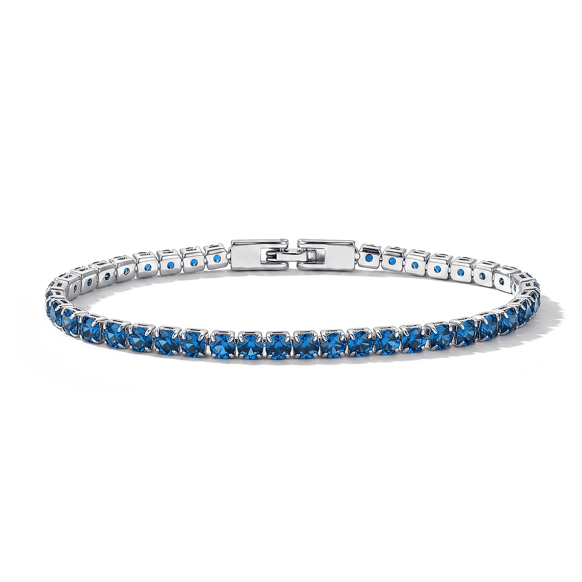 Simulated Aquamarine Diamond Tennis Bracelet in Silvertone (7.50 In) 15.10 ctw