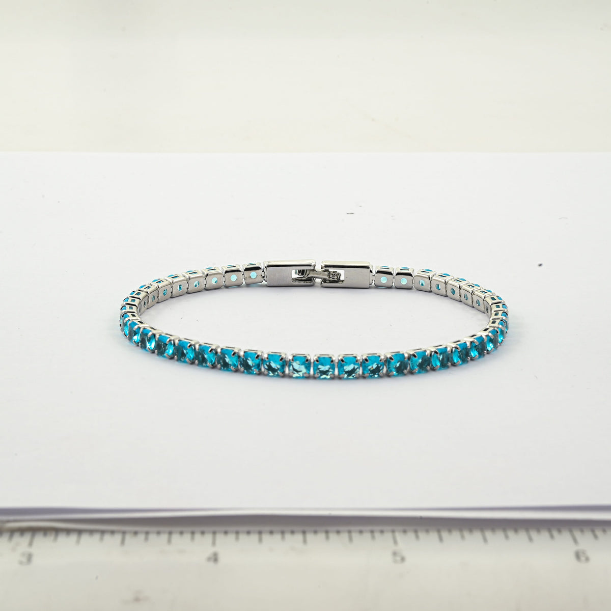 Simulated Aquamarine Diamond Tennis Bracelet in Silvertone (7.50 In) 15.10 ctw