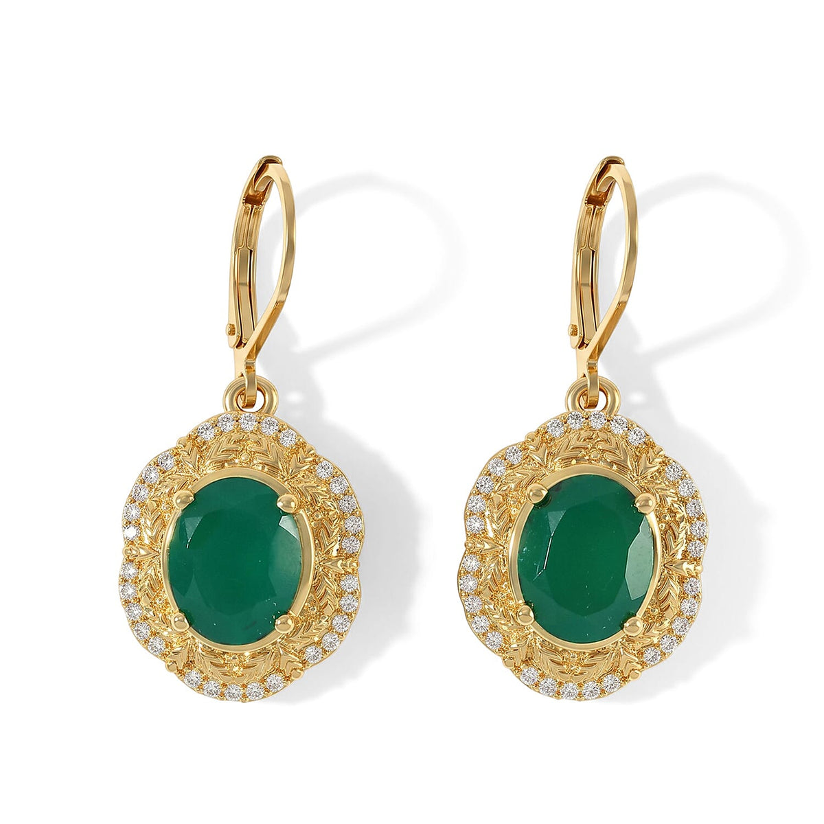 EverTrue Verde Onyx and White Zircon 5.50 ctw Earrings in 18K YG Plated