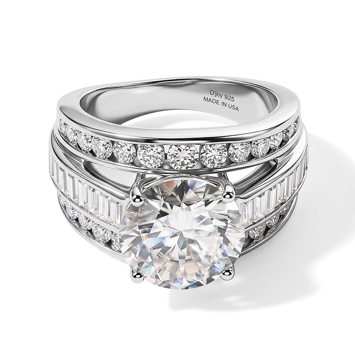 TLV D''Joy Moissanite (Rnd 11mm) Ring in Rhodium Over Sterling Silver (Size 10.0) 6.65 ctw