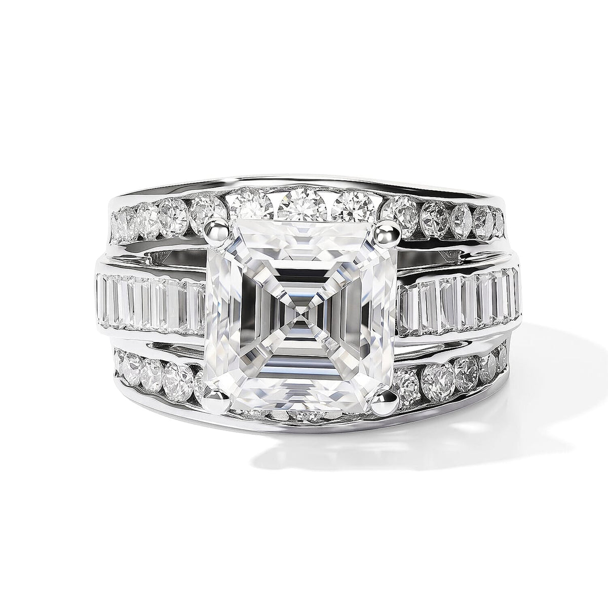 TLV D''Joy Moissanite (Rnd 11mm) Ring in Rhodium Over Sterling Silver (Size 10.0) 6.65 ctw