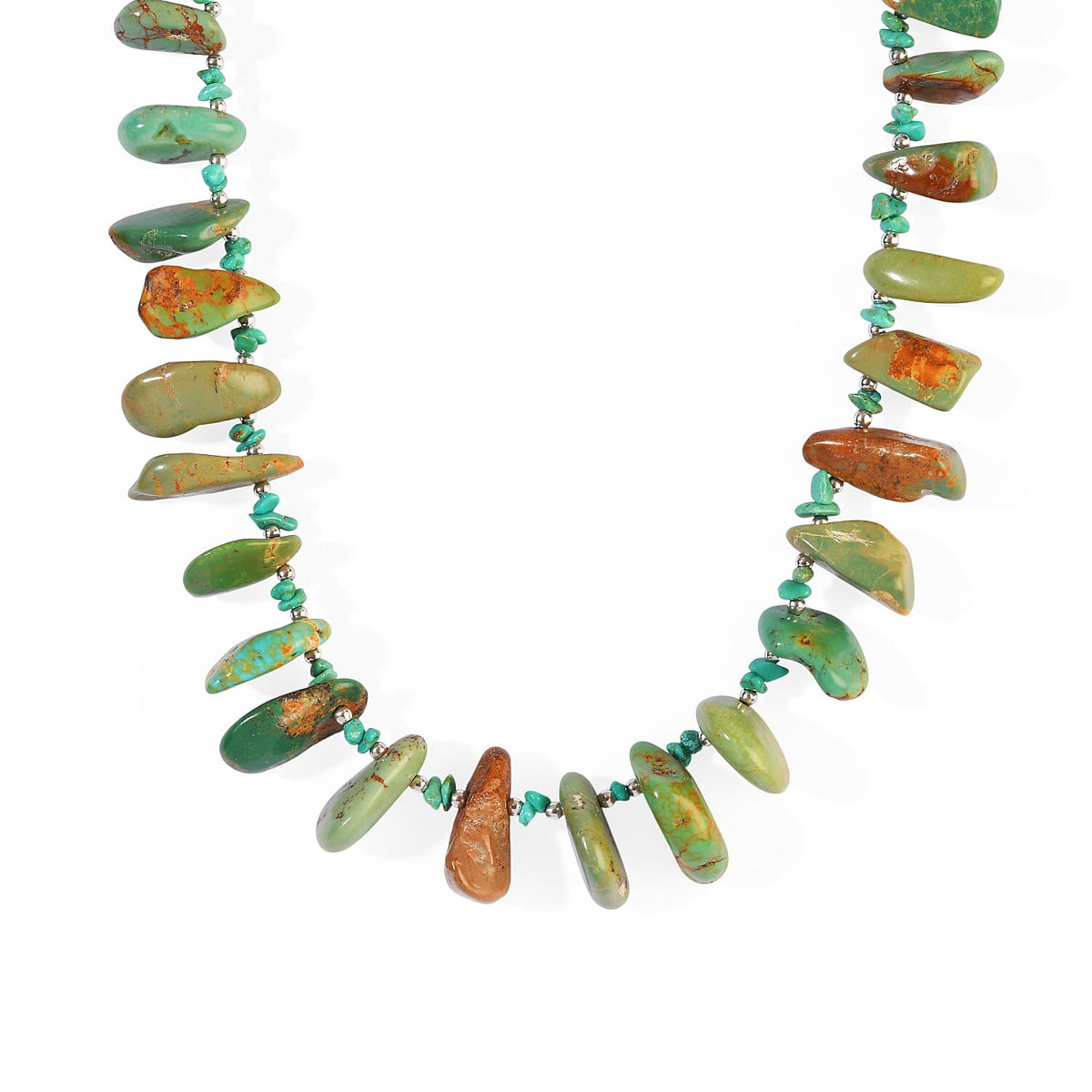 D''Joy Royal Hubei Green Turquoise 200.00 ctw Necklace (20 Inches) in Rhodium Over Sterling Silver