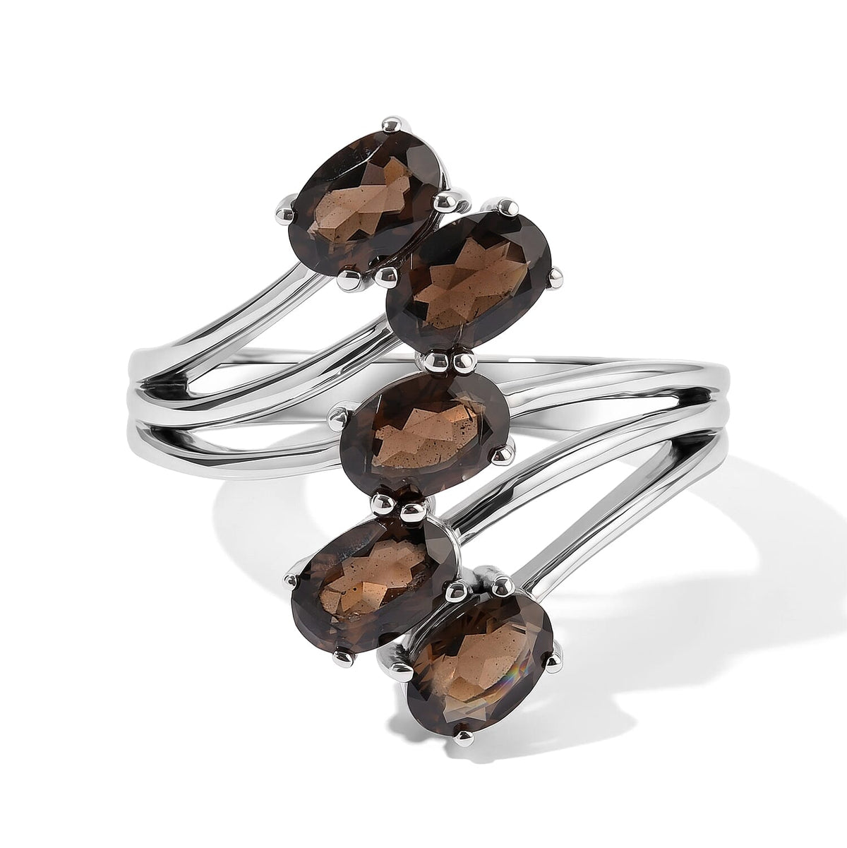 EverTrue Brazilian Smoky Quartz 5 Stone Ring in Stainless Steel (Size 10.0) (Ships in 10-12 Days) 2.20 ctw