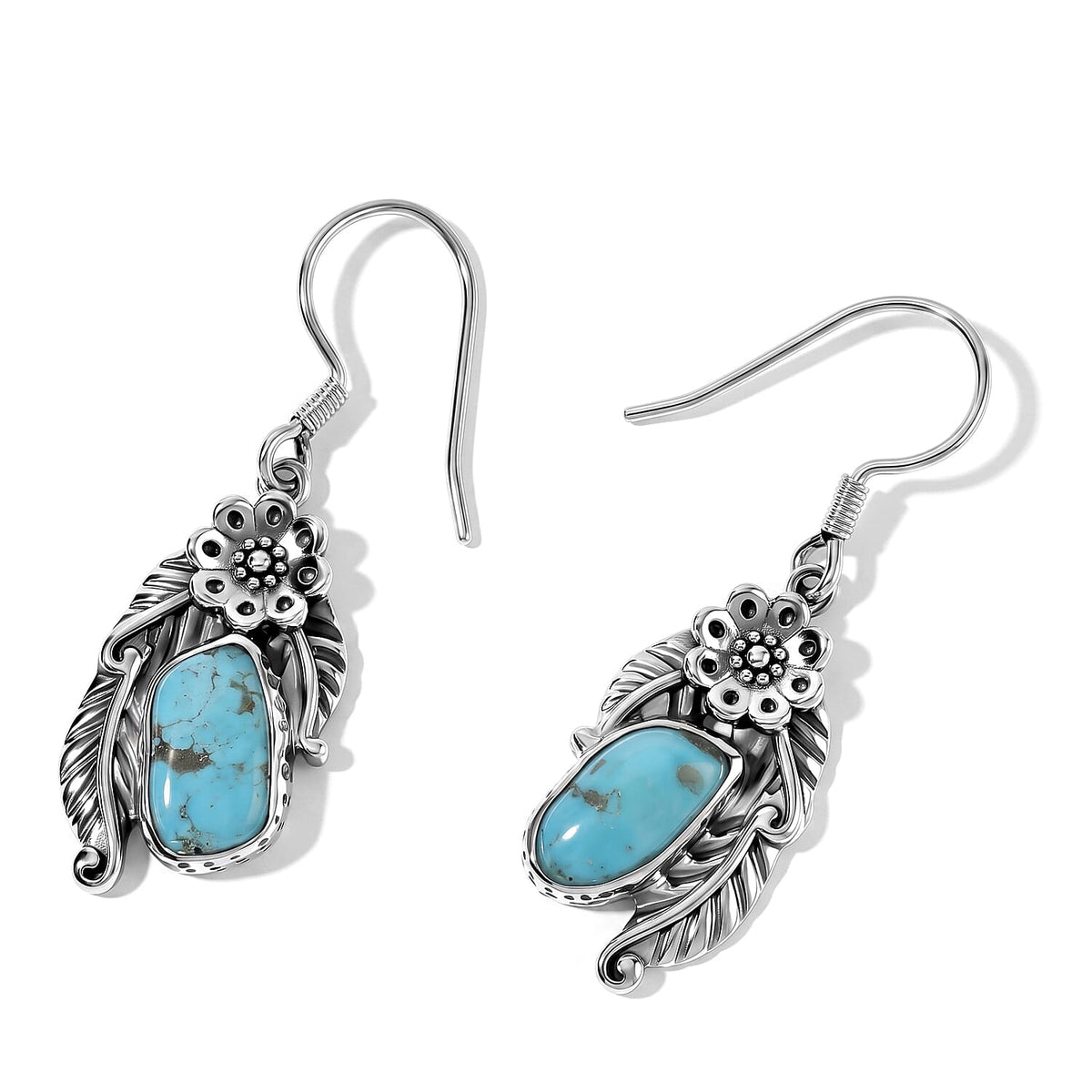 D''Joy Artisan Crafted Blue Turquoise 10.70 ctw Earrings in Sterling Silver