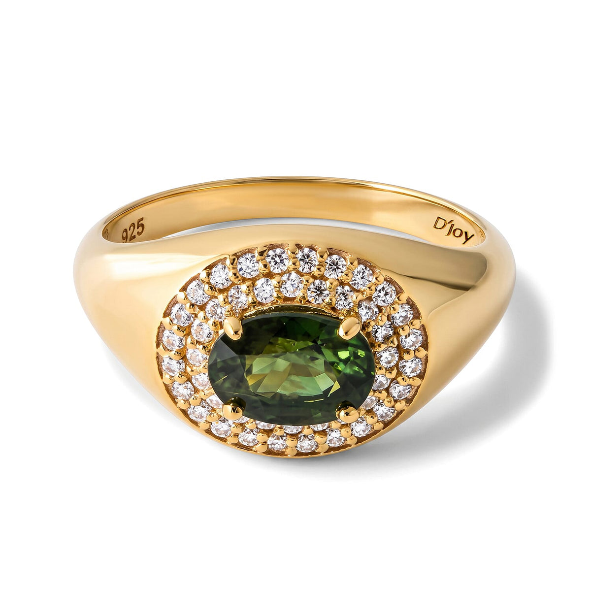 D''Joy Premium Green Sapphire, Moissanite Men''s Ring in 18K Vermeil YG Over Sterling Silver (Size 10.0) 1.85 ctw