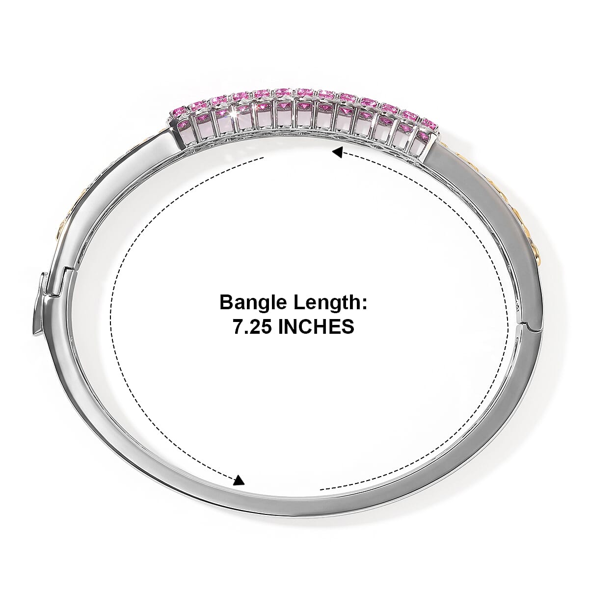 EverTrue Lab Created White Sapphire 4.40 ctw Bangle Bracelet in 18K YG Plated and Platinum Bond (7.25 In)