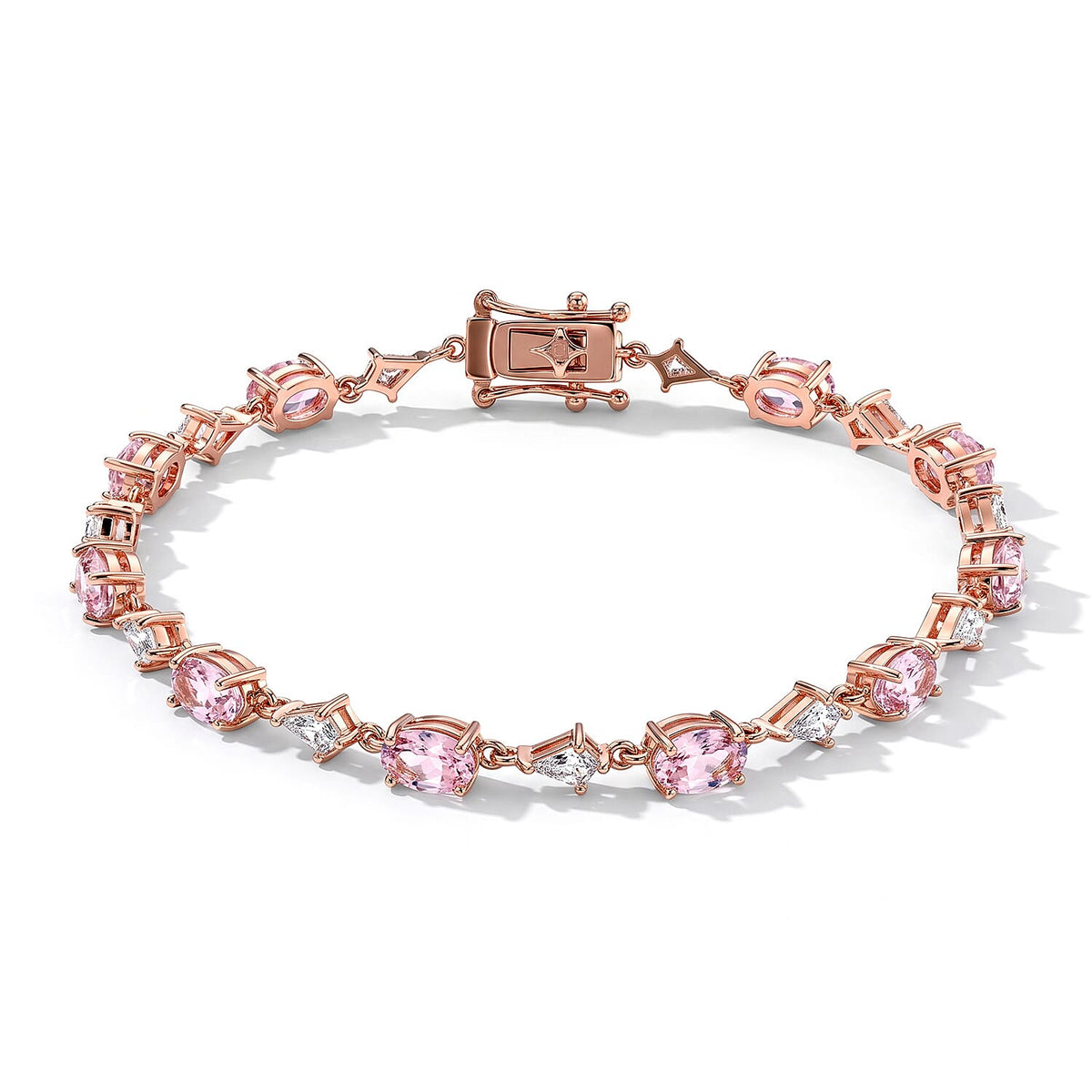 D''Joy Premium Martha Rocha Kunzite and Moissanite 8.35 ctw Tennis Bracelet in Vermeil Rose Gold Over Sterling Silver (6.50 In)