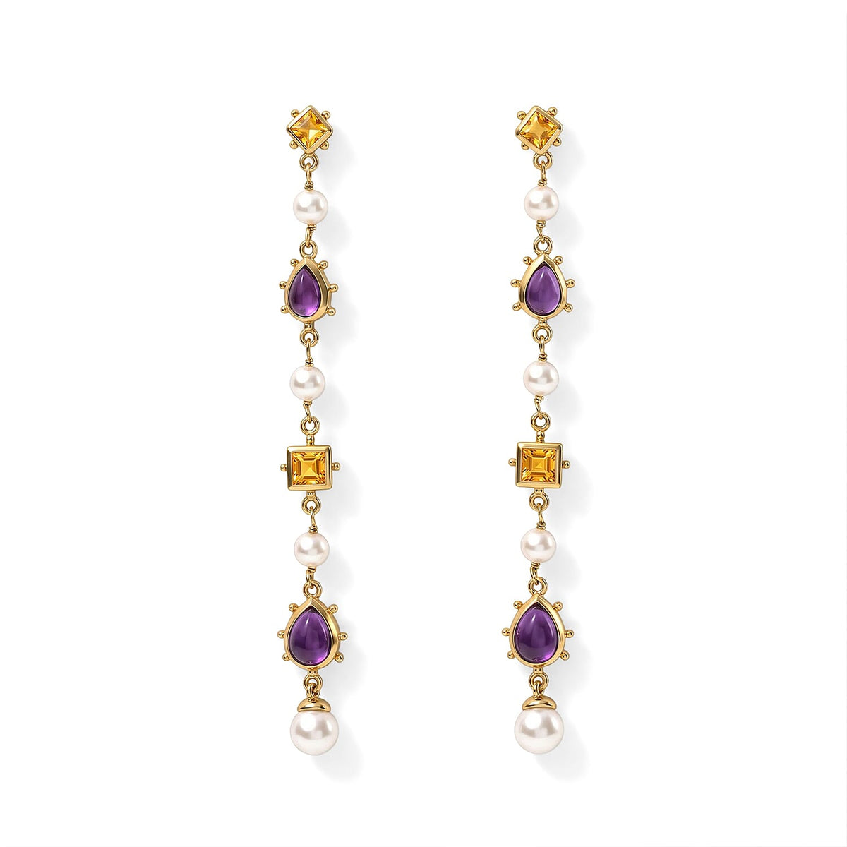 D''Joy Passport to Turkey Premium African Amethyst, Multi Gemstone Dangling Earrings in 18K Vermeil YG Over Sterling Silver 4.30 ctw